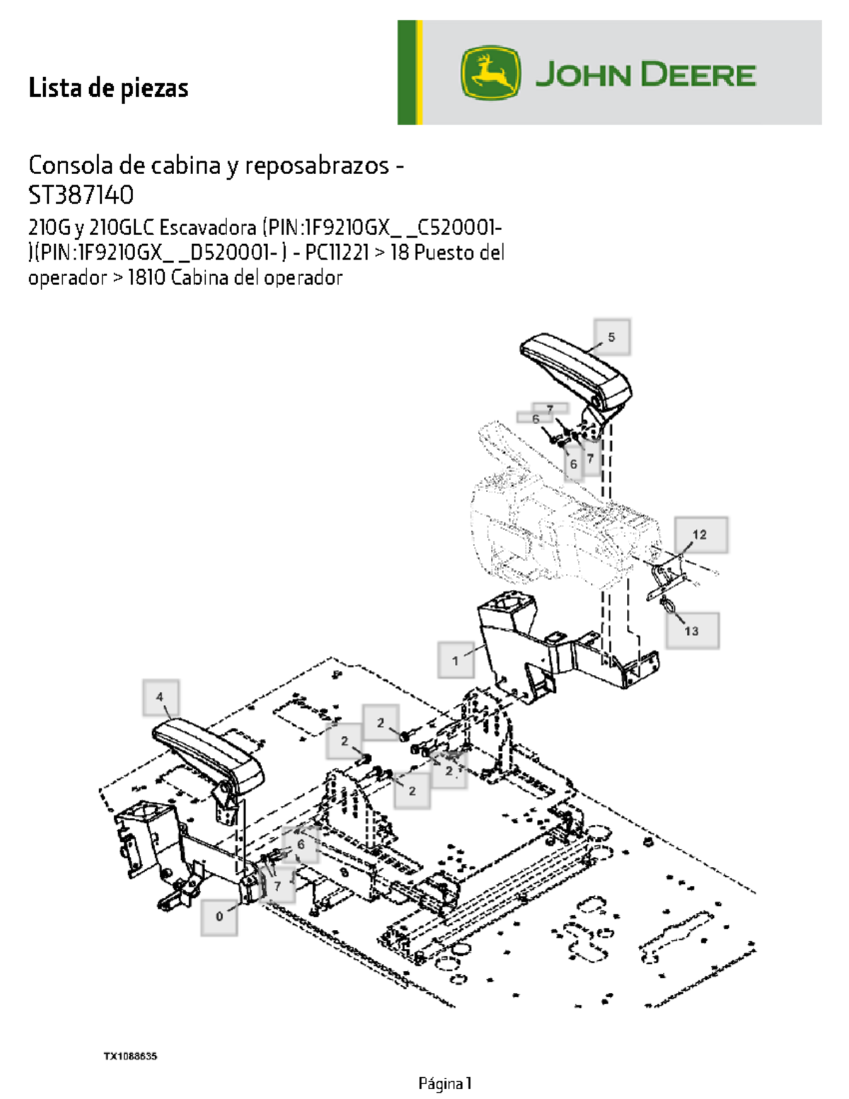 Parts List consola de cabina y reposabrazos 210g - mecanica - Lista de ...