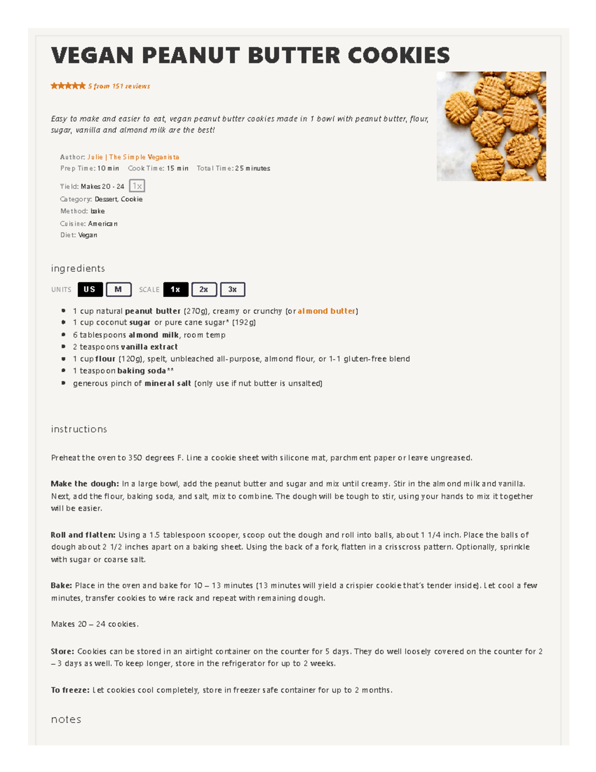 1 Bowl Vegan Peanut Butter Cookies The Simple Veganista VEGAN