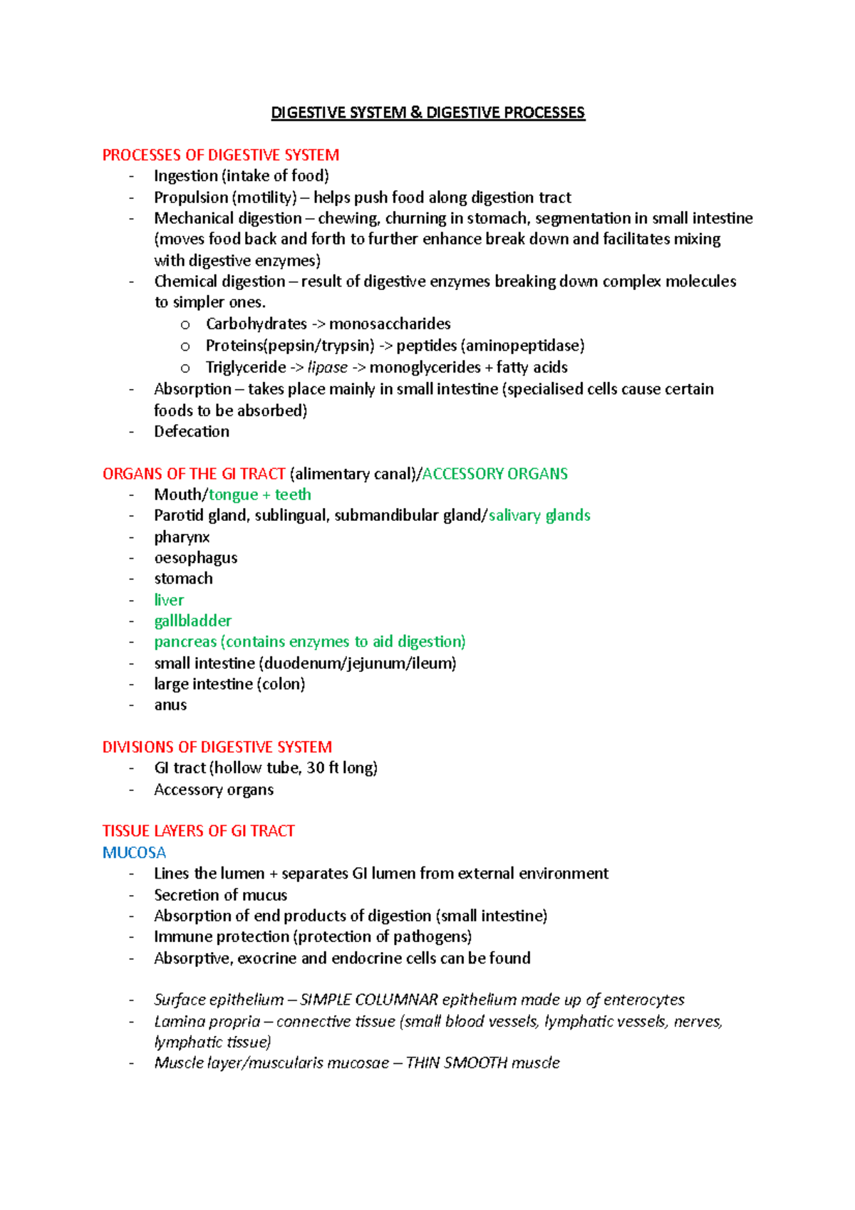 Lecture 2 - Digestive System - DIGESTIVE SYSTEM & DIGESTIVE PROCESSES ...