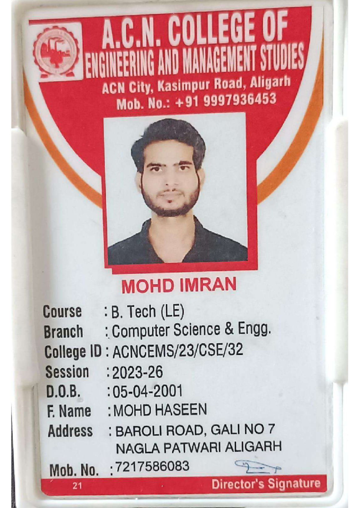 Id card - i eager to learn this subject for my knowledge grow - A.C ...