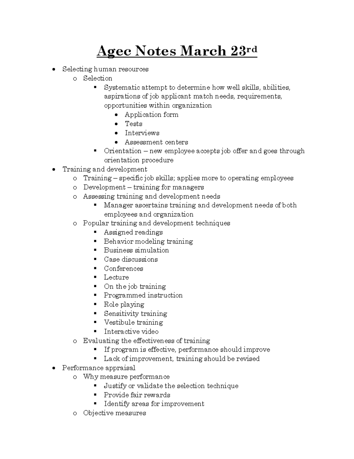 Agec Notes March 23rd - Agec Notes March 23rd Selecting human resources ...