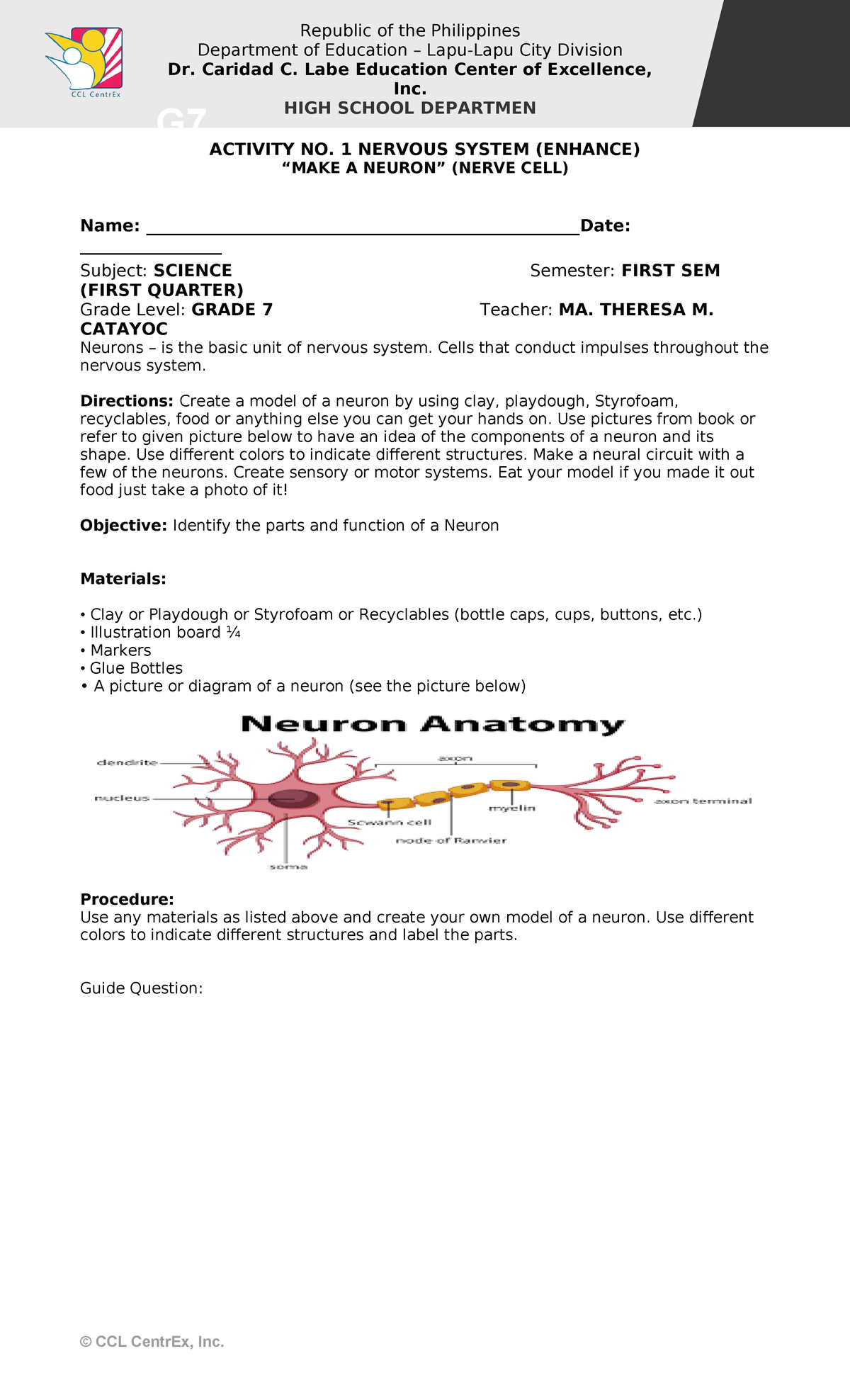 Grade 9 Science Activity - Republic of the Philippines Department of ...