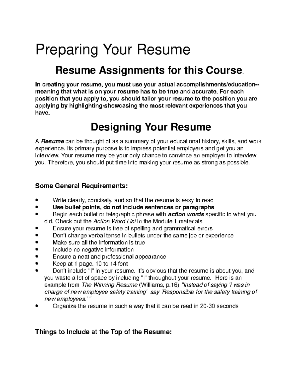 PSY3074 Preparing your Resume - Preparing Your Resume Resume ...