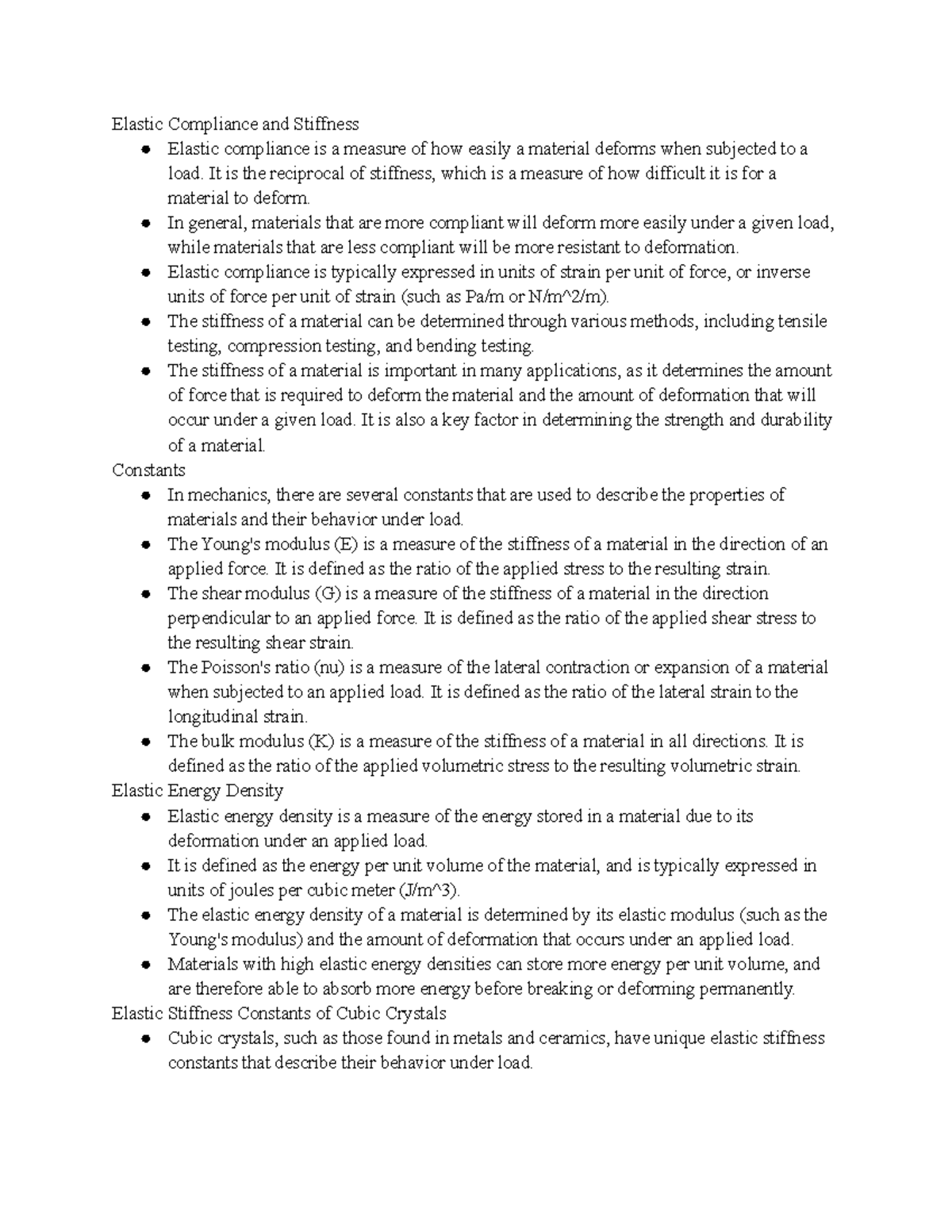 Chapter 4.3 Notes Elastic Compliance and Stiffness Elastic compliance