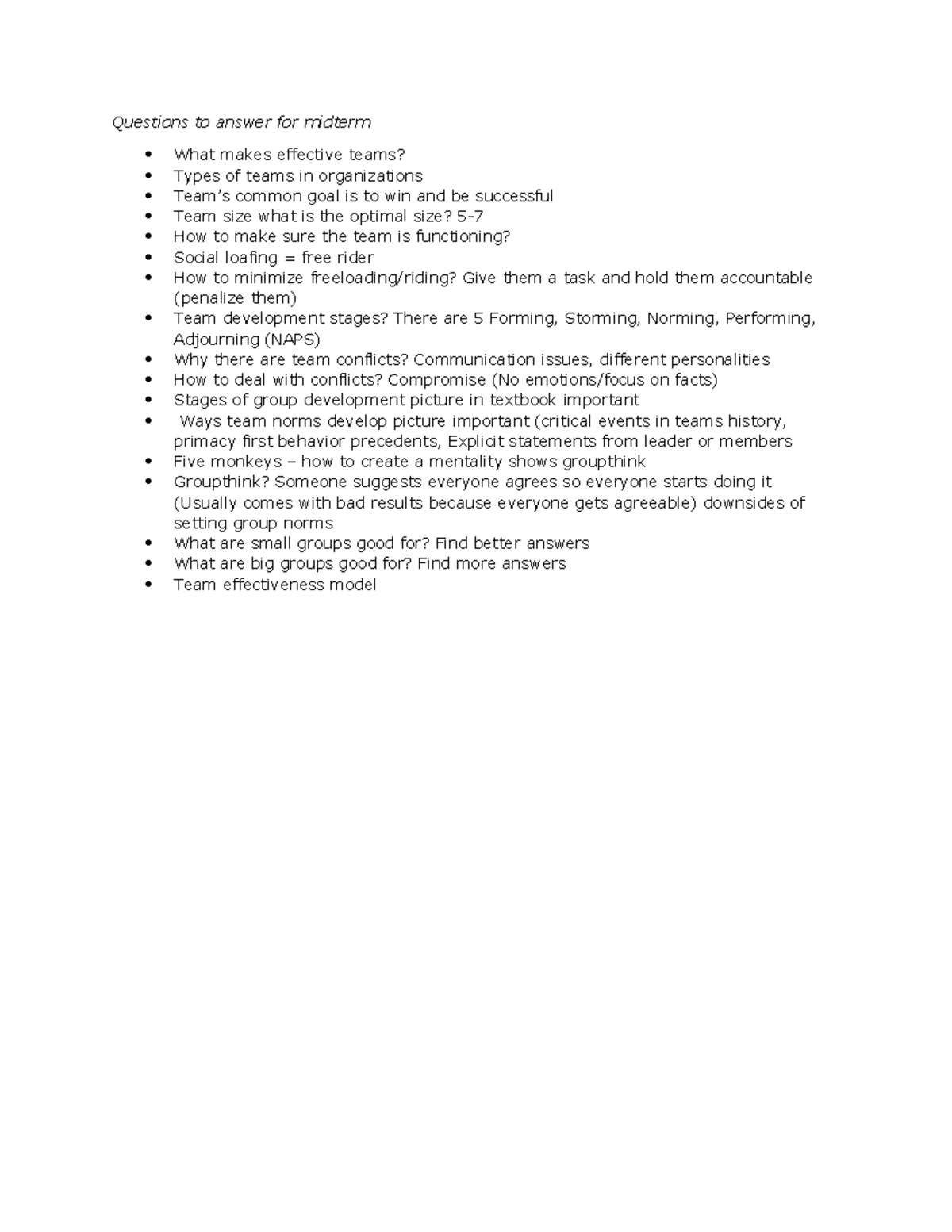 MGMT CH8 Class notes - Questions to answer for midterm What makes ...