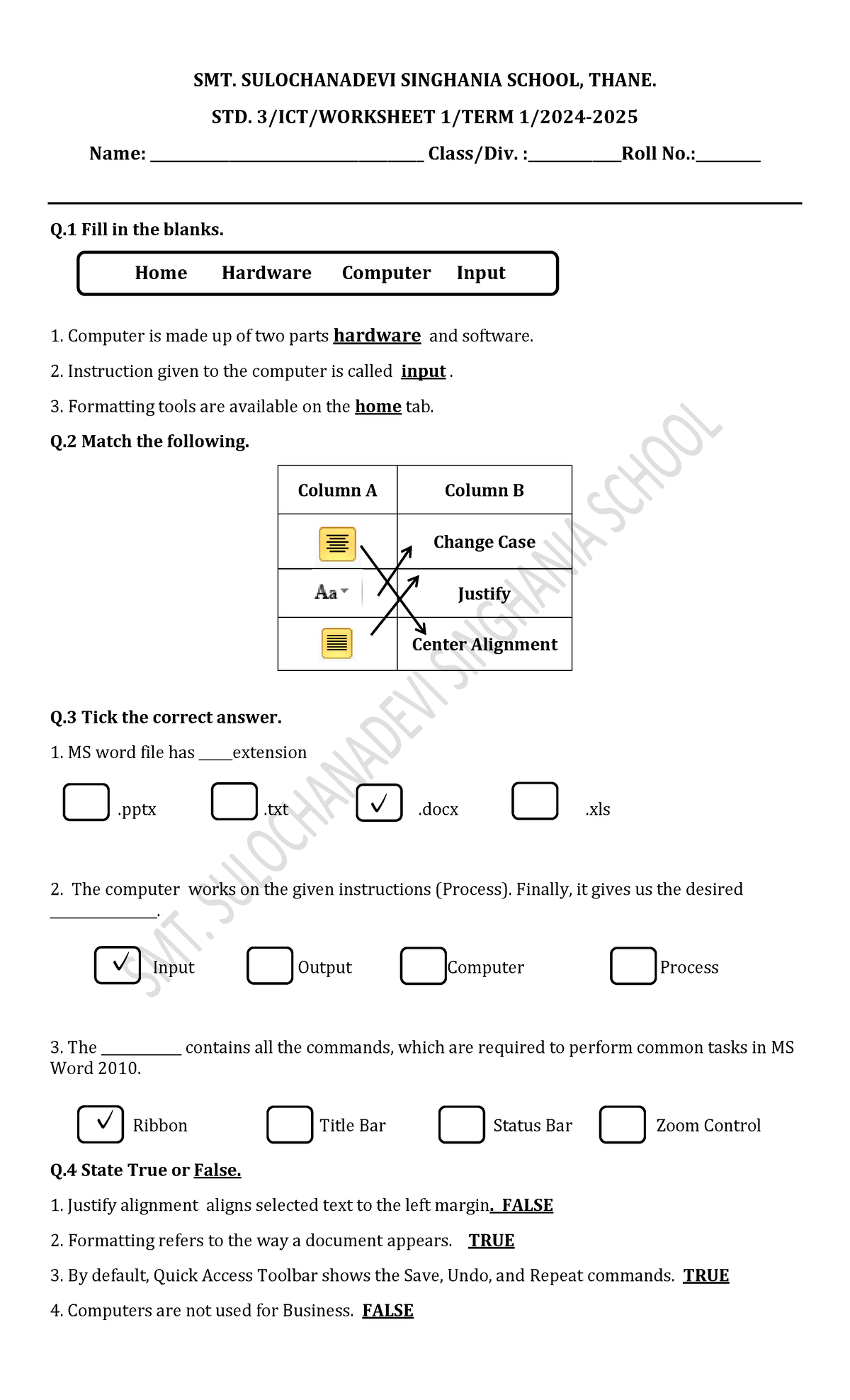 Std 3 Worksheet 1 Term 1 2024-25 Solution - SMT. SULOCHANADEVI ...