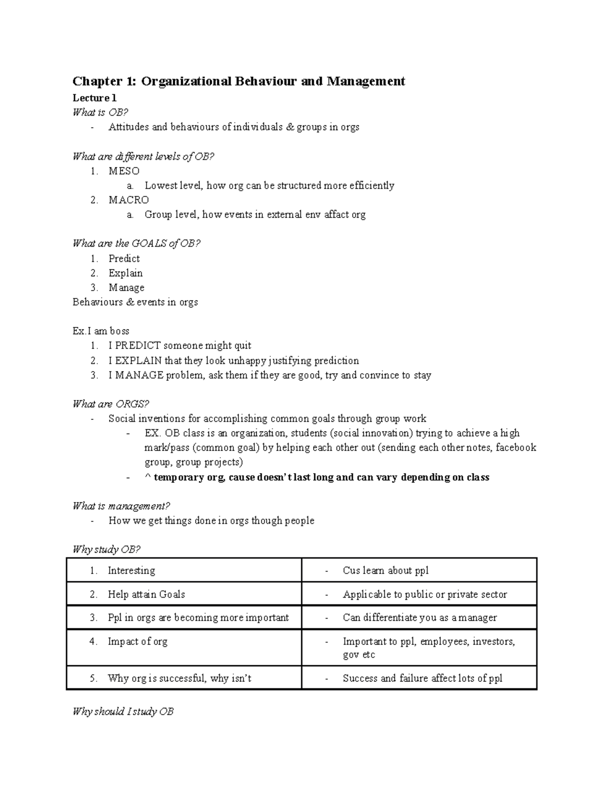 BU288 Mid Term Notes - Chapter 1: Organizational Behaviour And ...