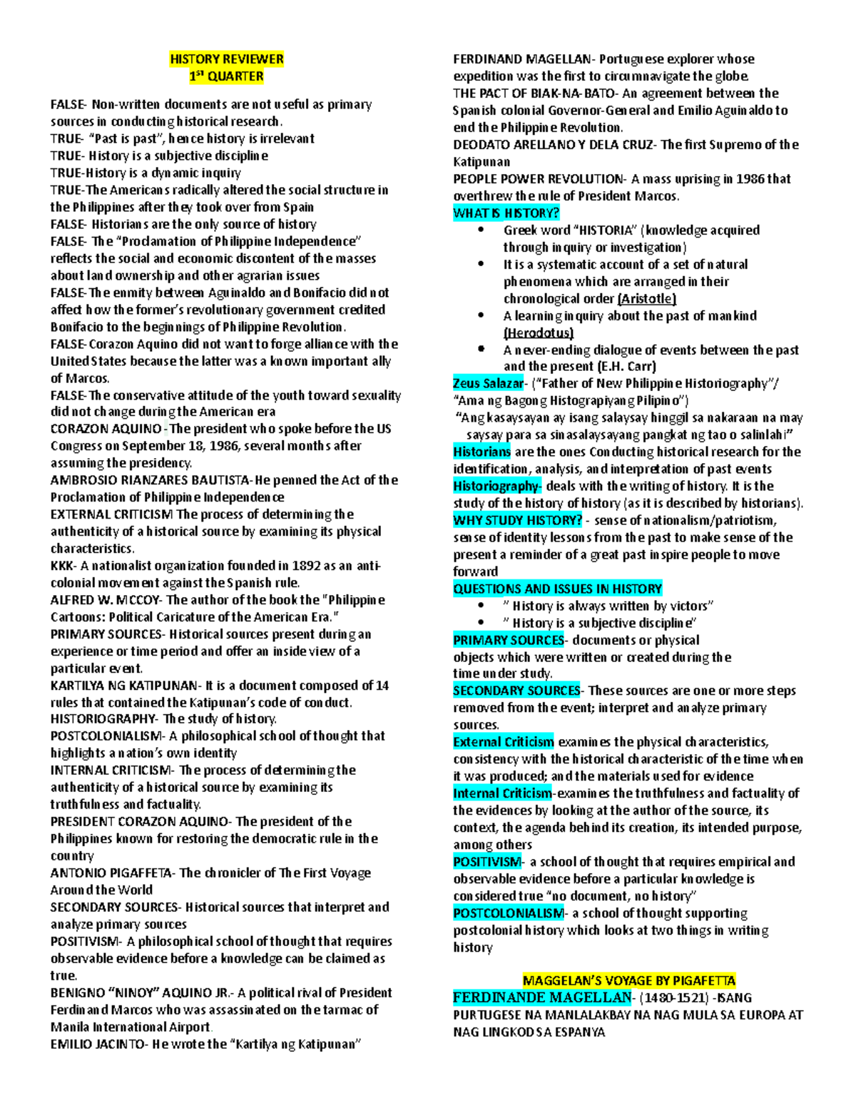 History Reviewer - HUHU - HISTORY REVIEWER 1 ST QUARTER FALSE- Non ...