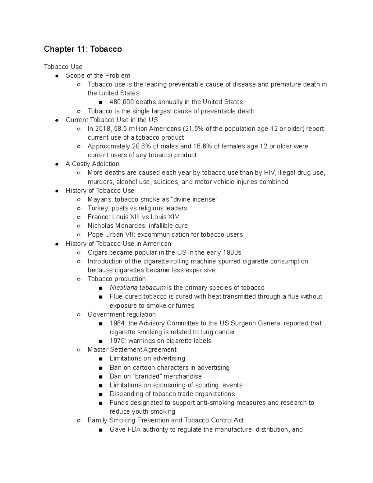 Ch 11 Chapter 11 Notes Tobacco Chapter 11 Tobacco Tobacco Use