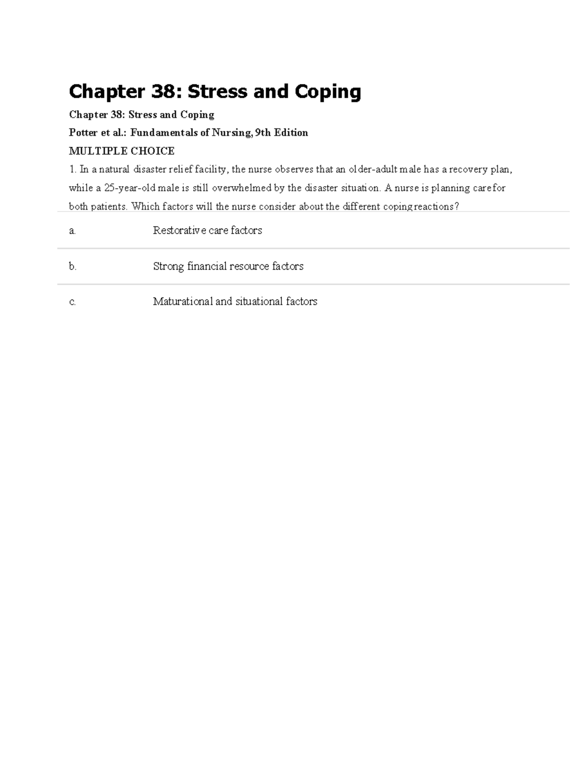 Chapter 38 Stress and Coping - Chapter 38: Stress and Coping Chapter 38 ...