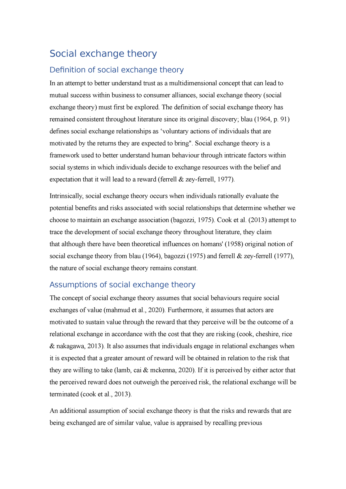 social exchange theory evaluation essay