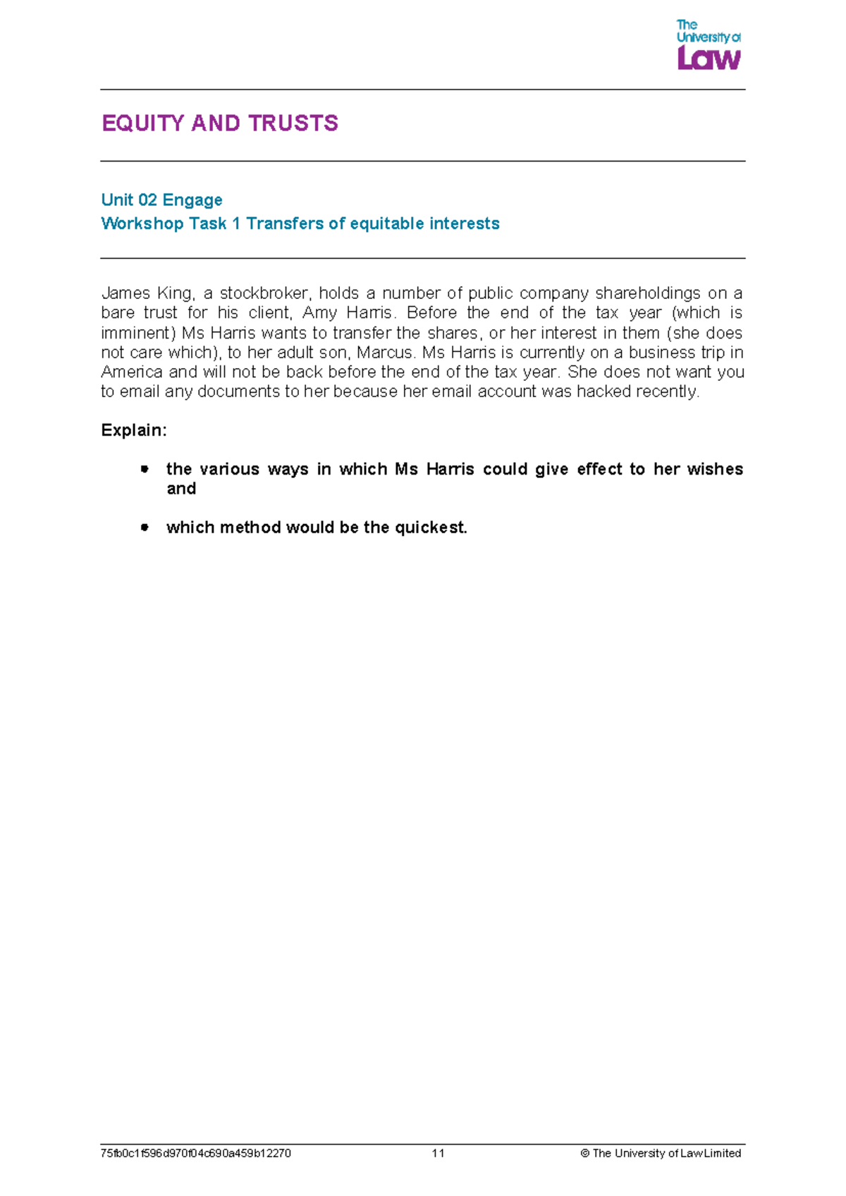 Engage Task 1 - EQUITY AND TRUSTS Unit 02 Engage Workshop Task 1 ...