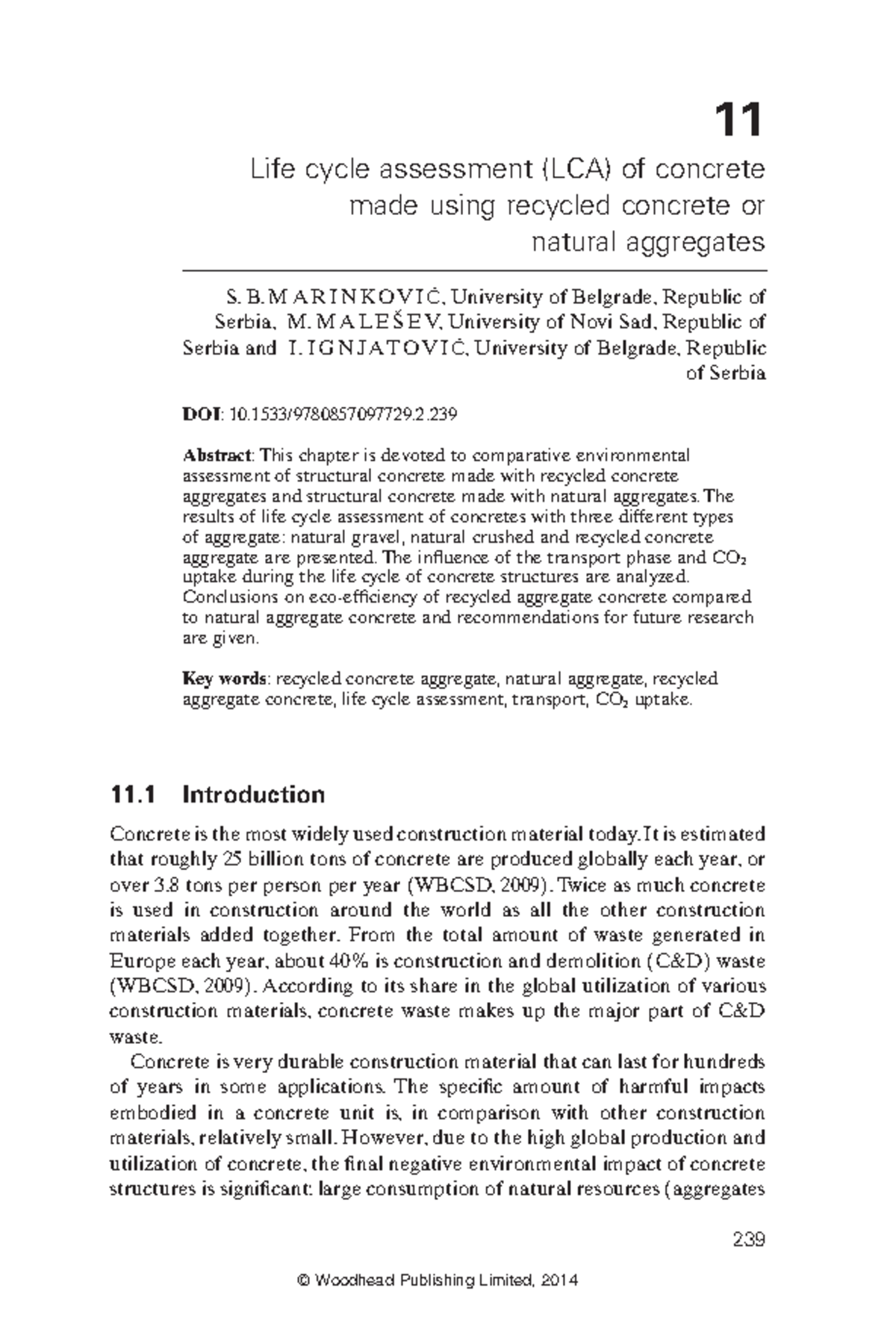 Life cycle assessment (LCA) of concrete - B. M A R I N K O V I Ć ...