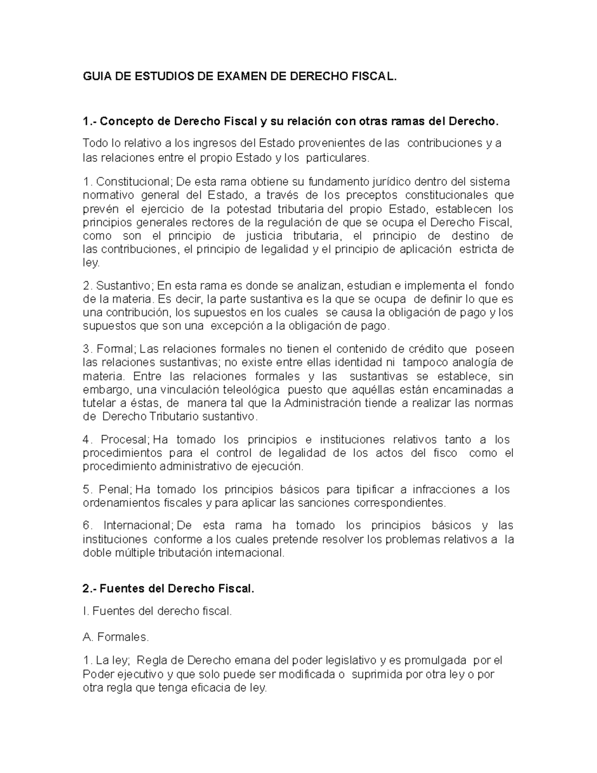 GUIA DE Estudios DE Examen DE Derecho Fiscal - GUIA DE ESTUDIOS DE ...