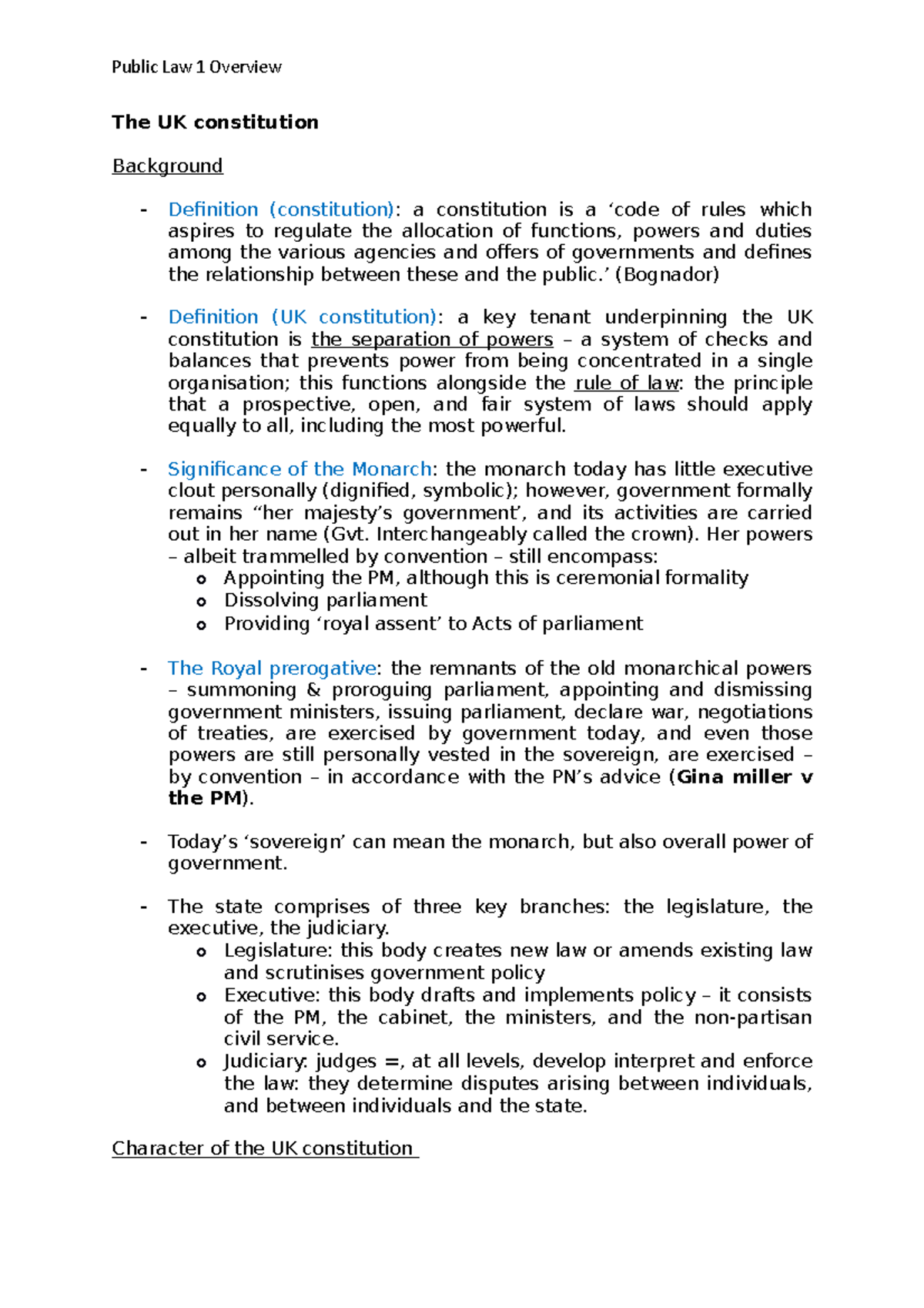 Public Law 1 - all lecture notes (workshop 1 - 10) - The UK ...