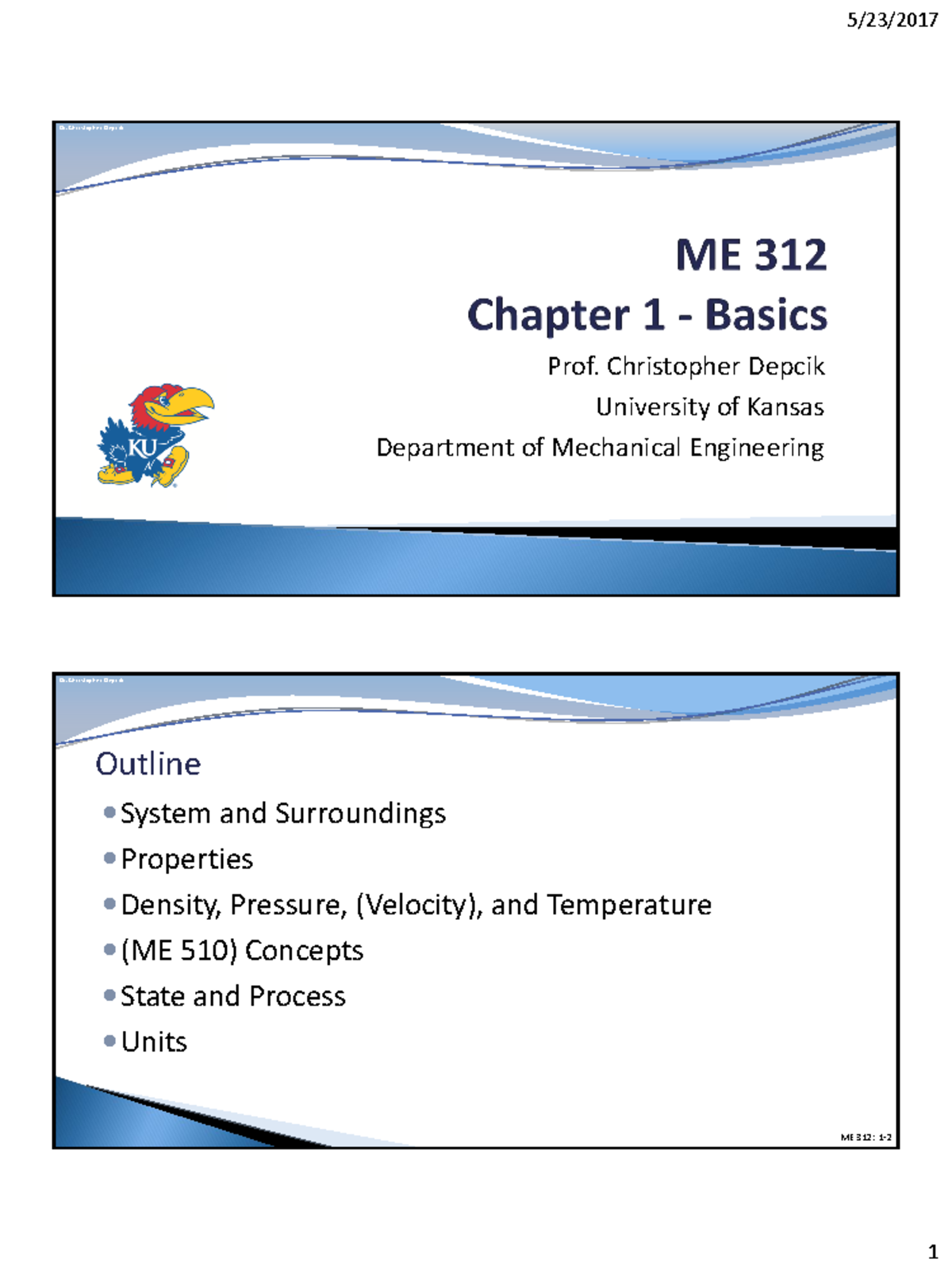 ME312 Chapter 1 - Basics - Dr. Christopher Depcik Prof. Christopher ...