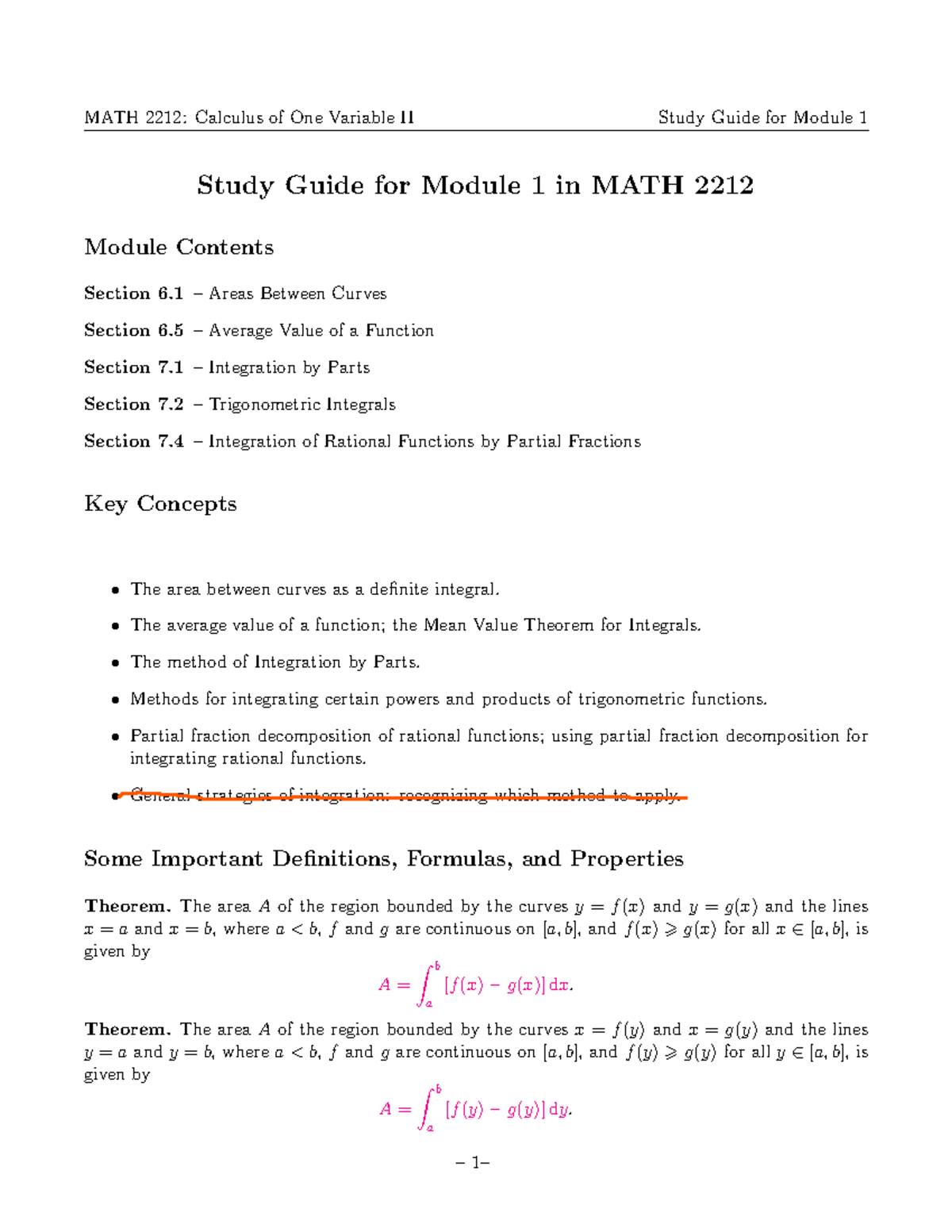 Test 1 Study Guide Highlighted - Study Guide For Module 1 In MATH 2212 ...