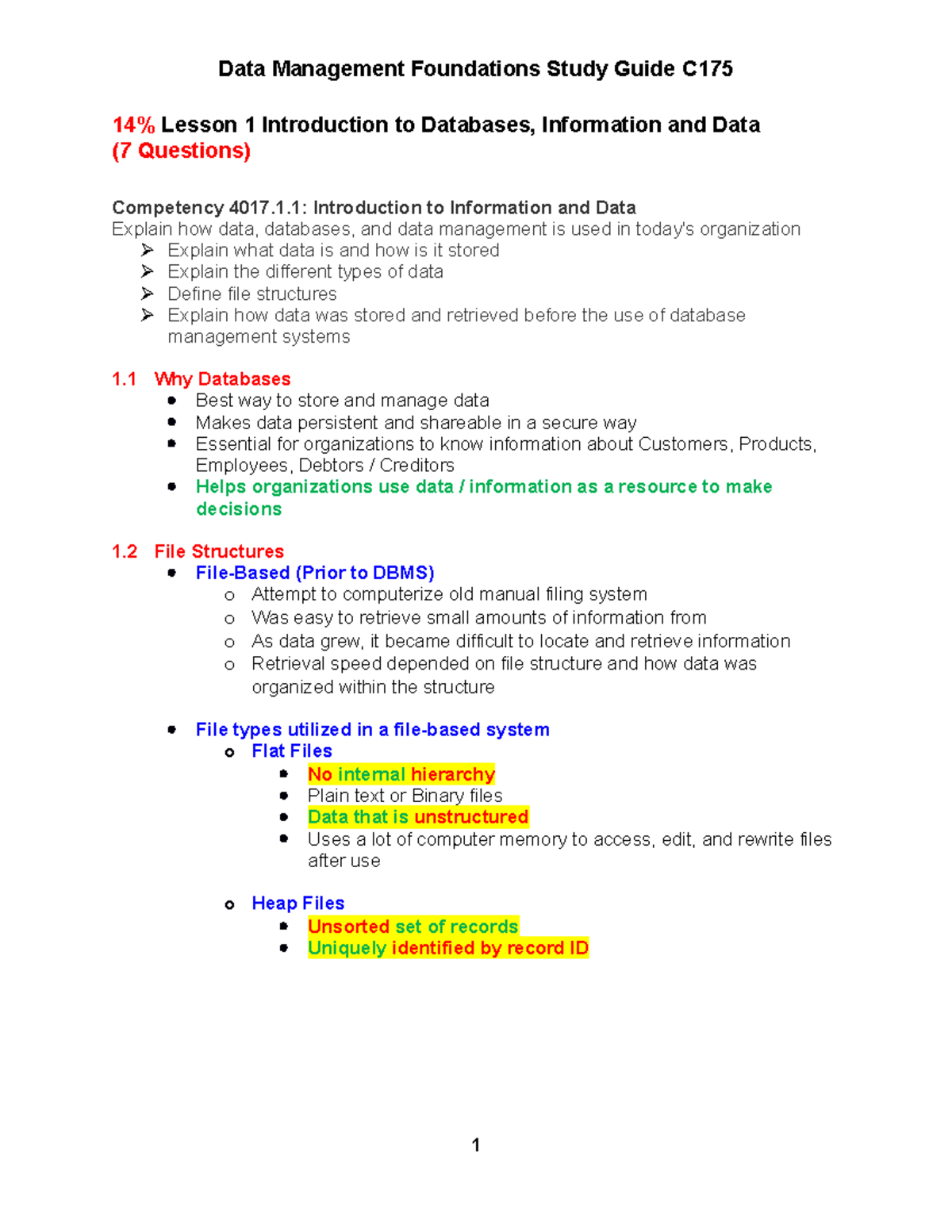 [Working] C175 Data Management Foundations Study Guide(1) Copy - 14% ...