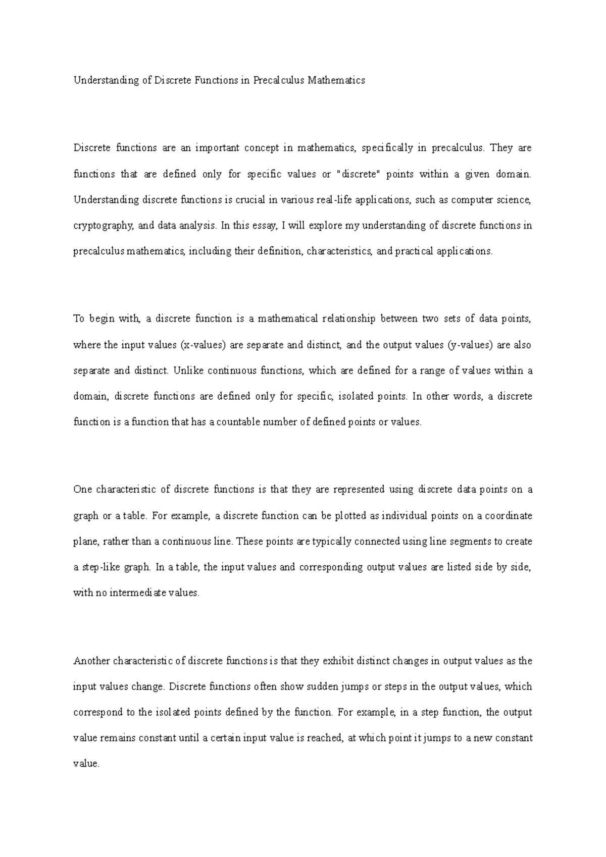 Understanding of Discrete Functions in Precalculus Mathematics - They ...