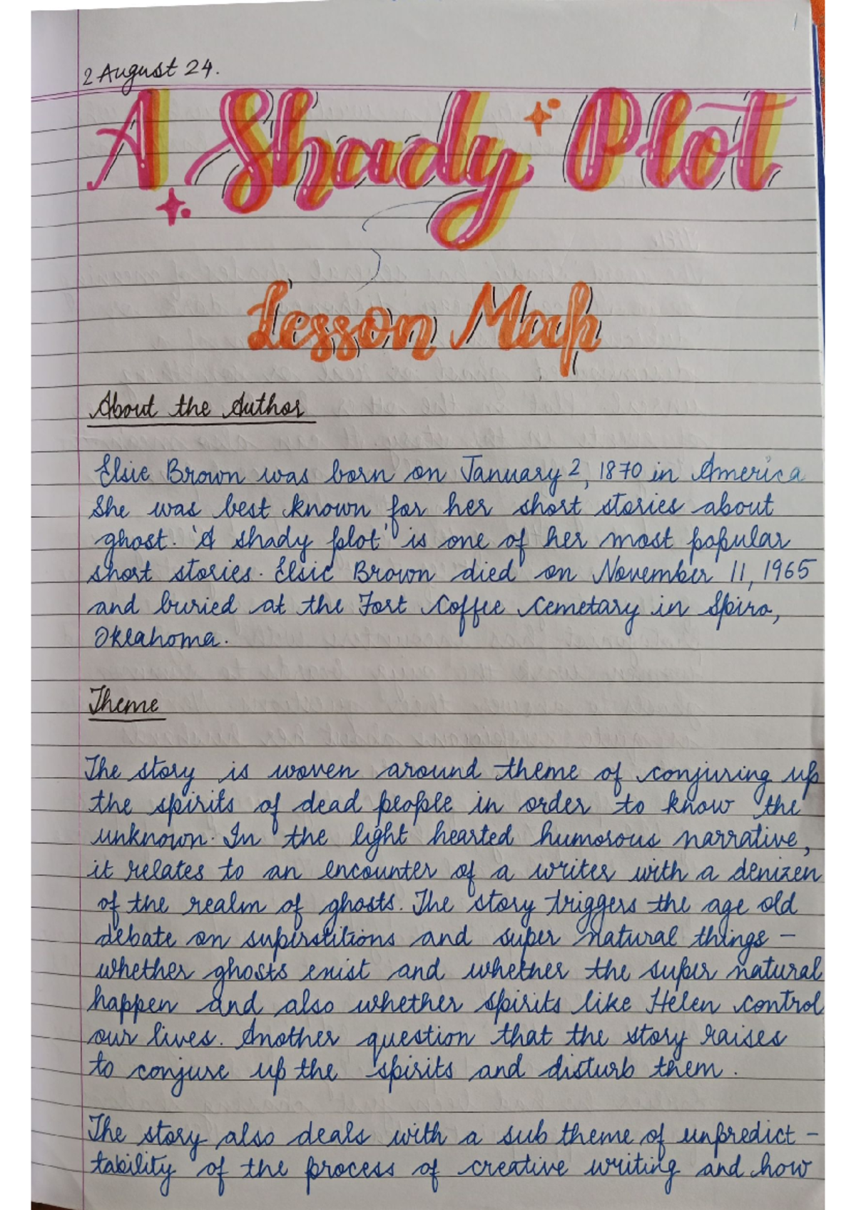 The shady plot - Summary - 2 August 24. Heady Plot lesson About the ...