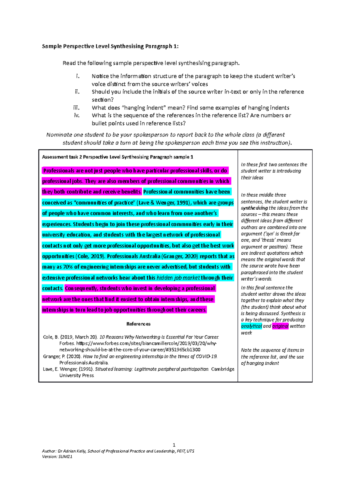 3.a. Sample Perspective Level Synthesising Paragraph 1 - Sample ...