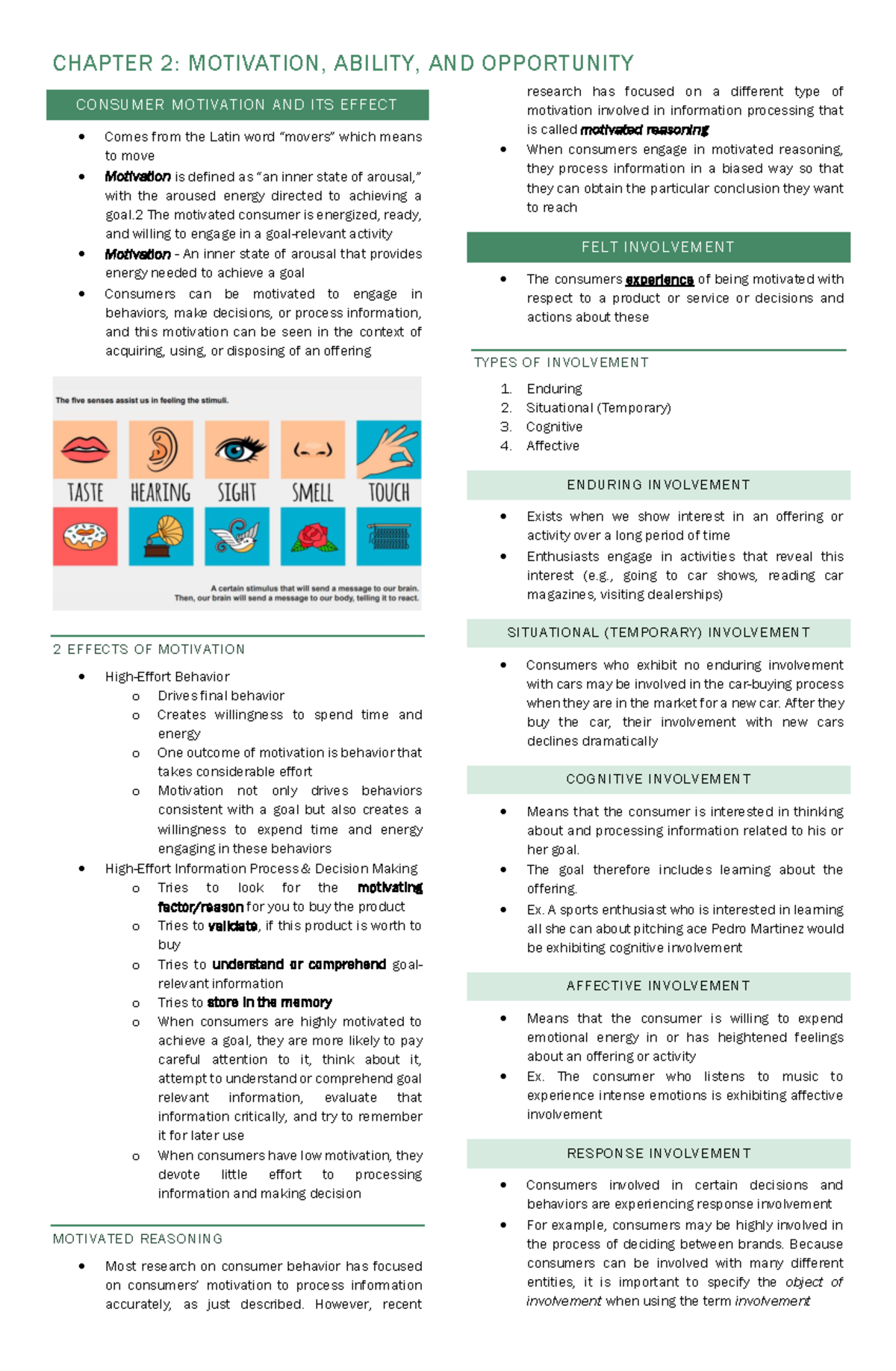 Chapter 2 - MM 576 - CONSUMER MOTIVATION AND ITS EFFECT Comes from the ...