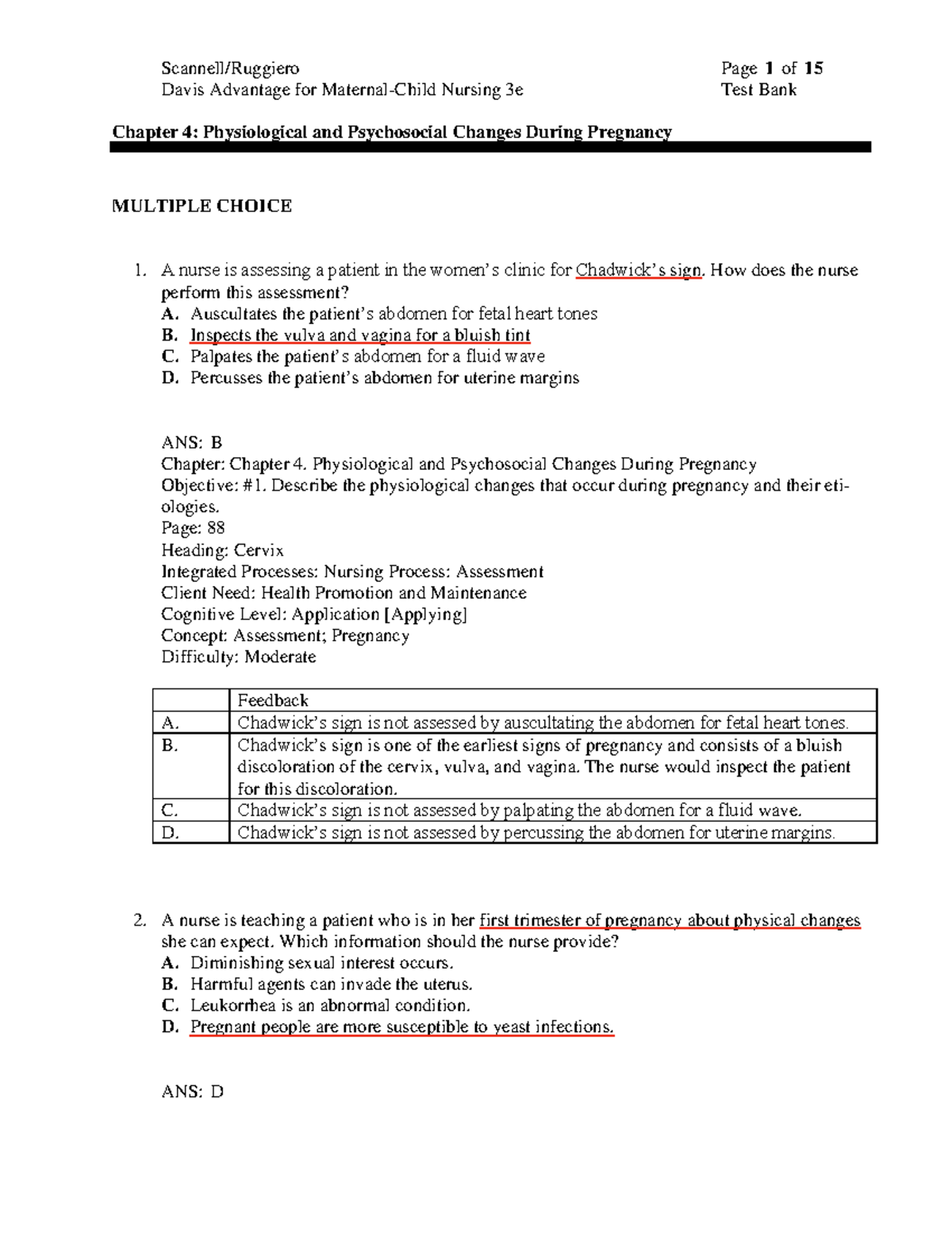 TB\ch 04 - TB Practice - Davis Advantage for Maternal-Child Nursing 3e ...