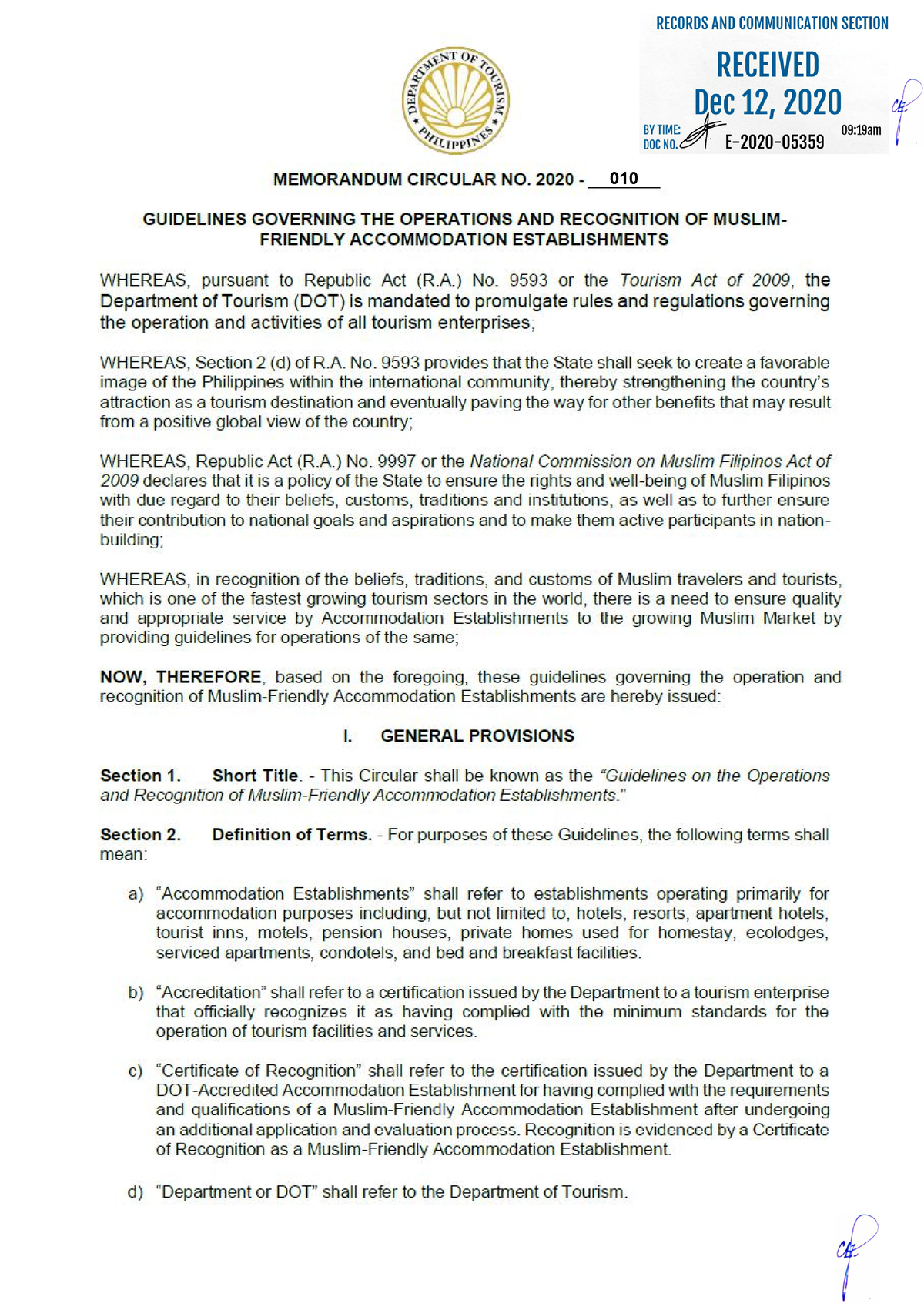 DOT Memorandum Circular No 2020 010 - Bachelor of Science in Nursing ...