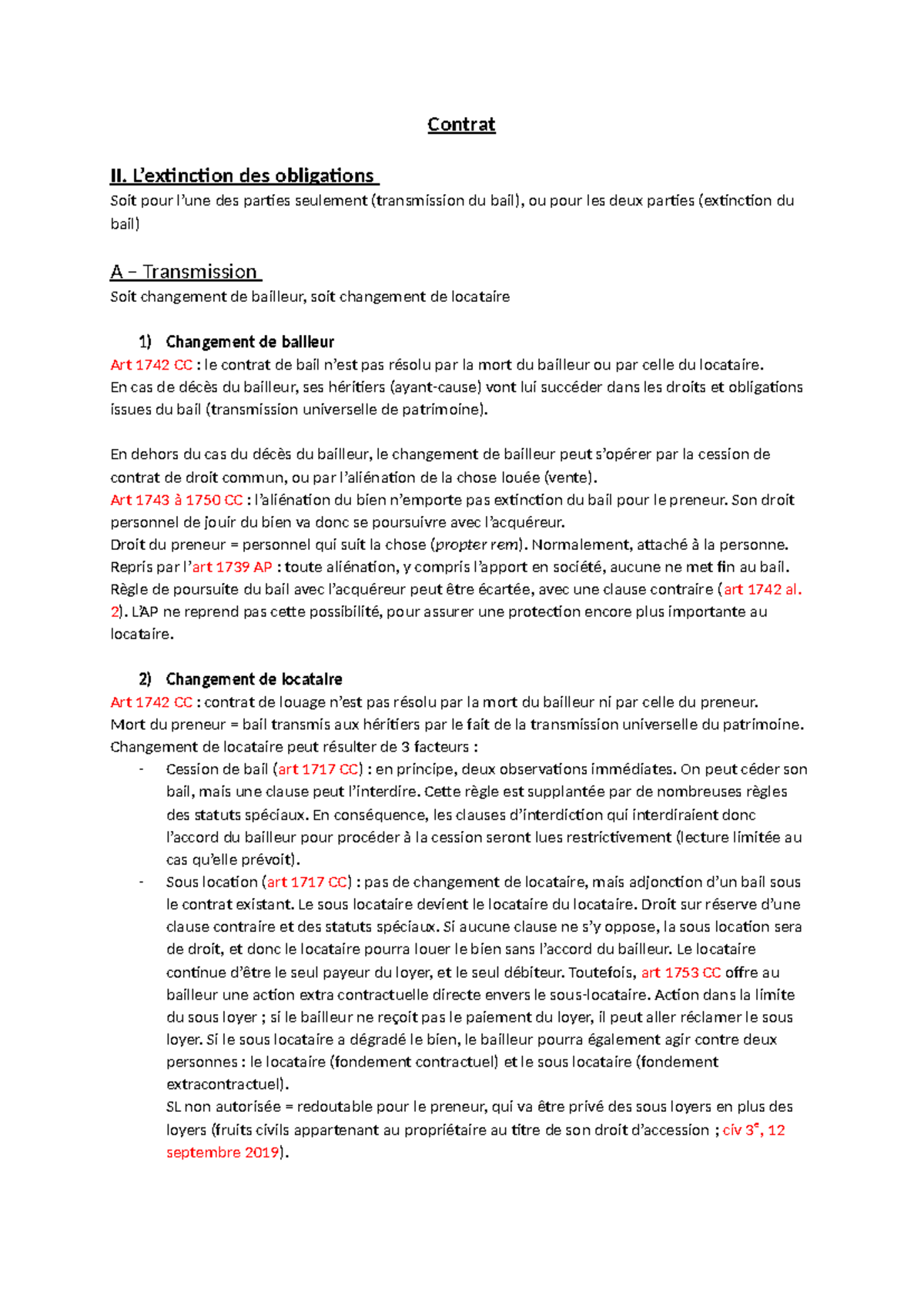 Contrat prêtbail Contrat II. L’extinction des obligations Soit pour l’une des parties