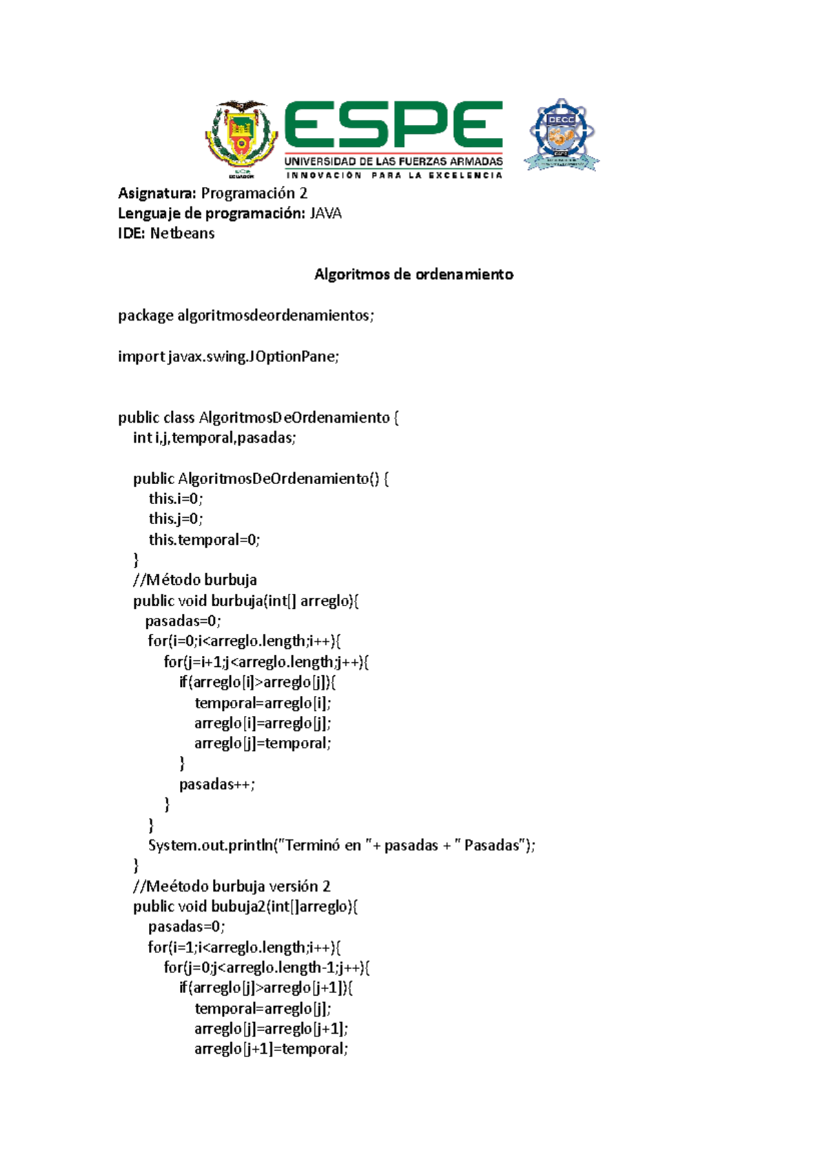 Algoritmos De Ordenamiento - Asignatura: Programación 2 Lenguaje De ...