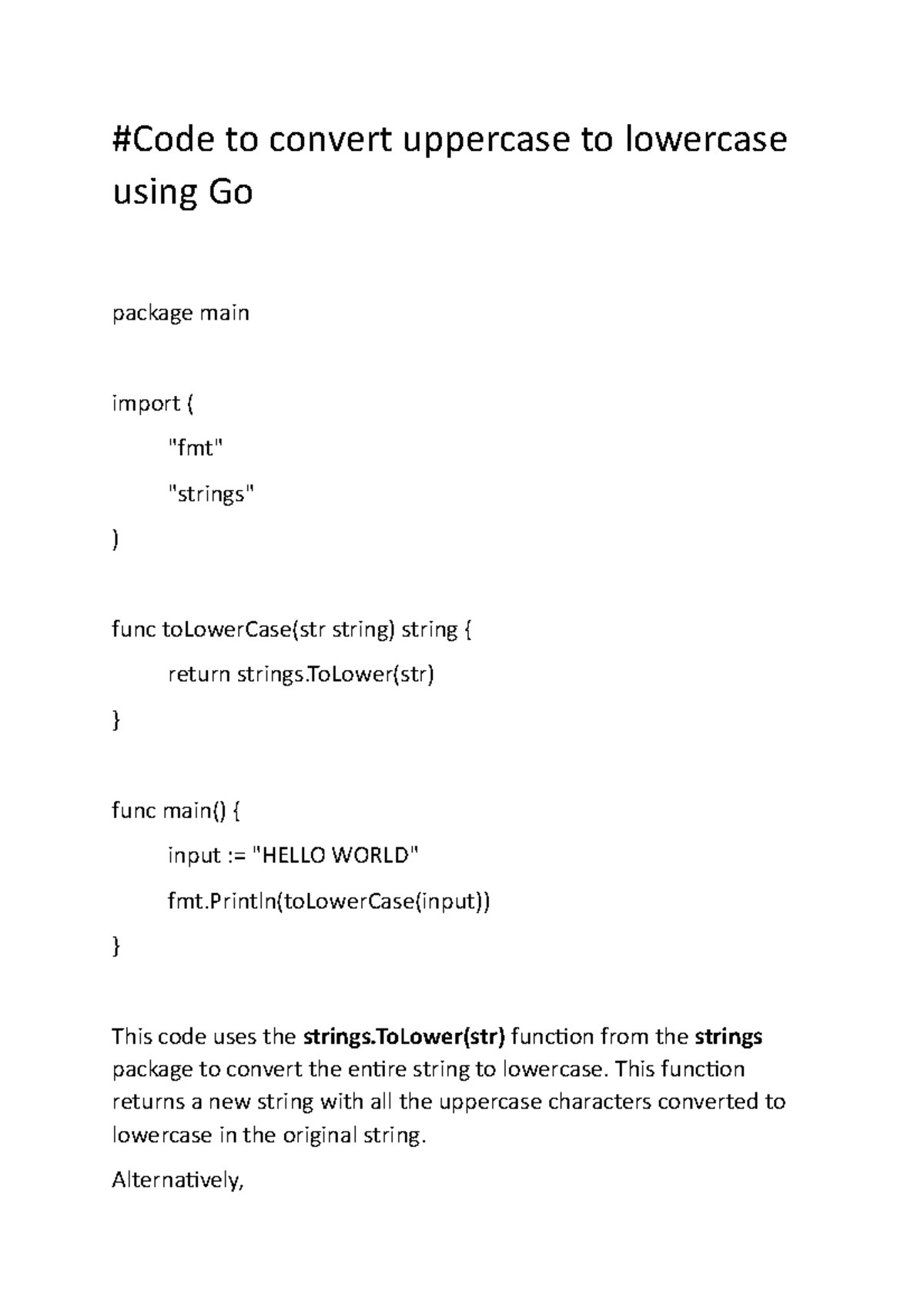 Code to convert uppercase to lowercase - Go - #Code to convert ...