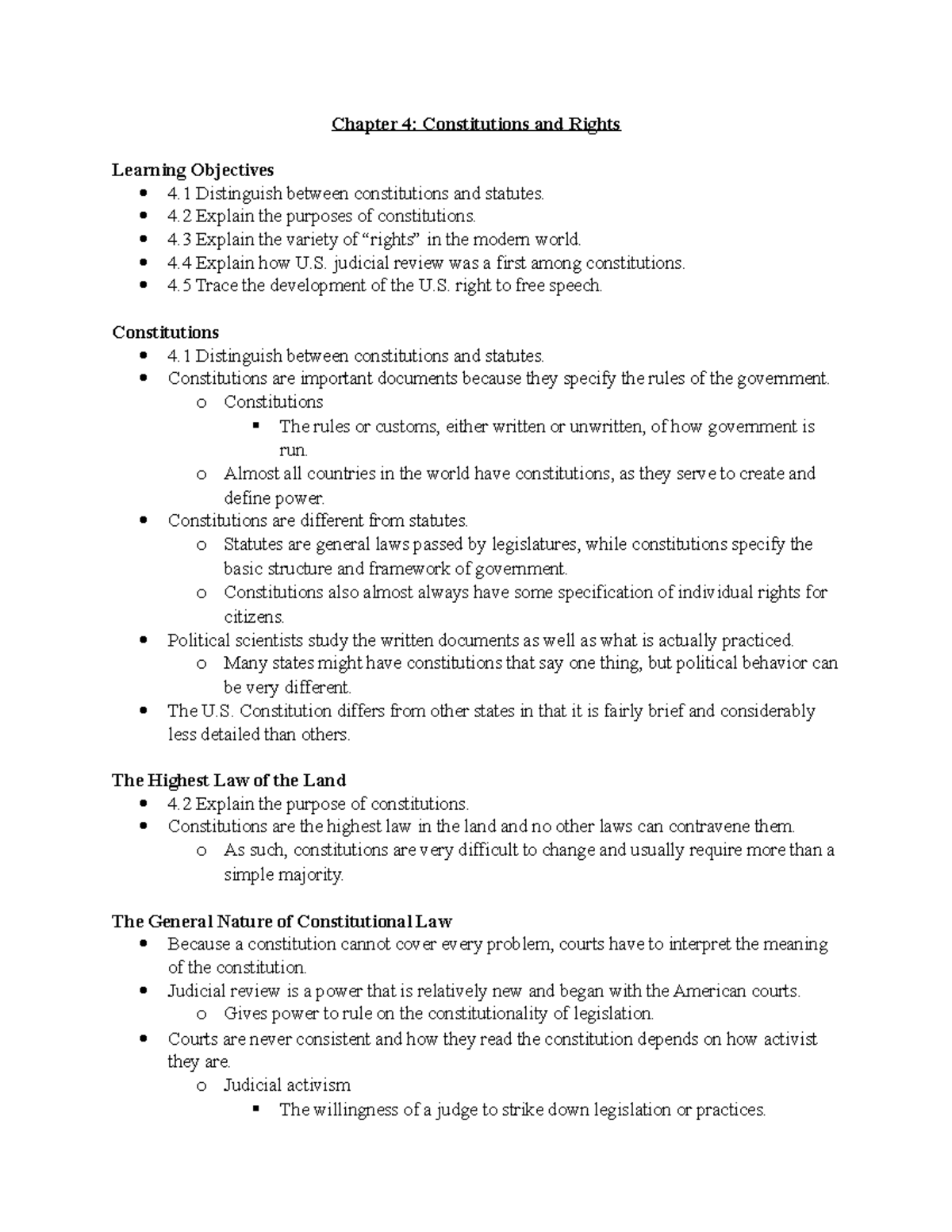 Chapter 4 Power Point - Notes - Chapter 4: Constitutions And Rights ...