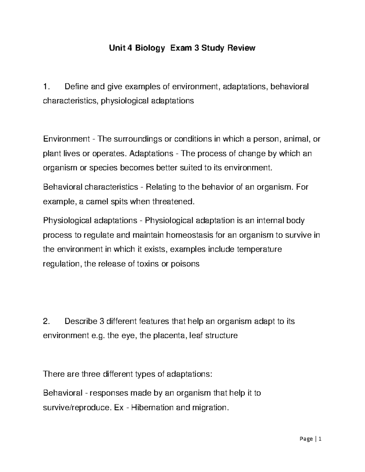 Unit 4 Biology Exam 3 Study Review - Unit 4 Biology Exam 3 Study Review ...