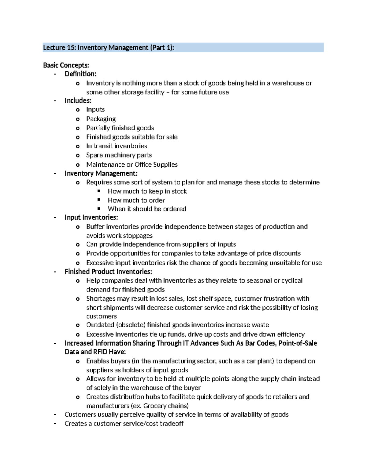 BU375 - Lecture 15 - Inventory Management (Part 1) - Lecture 15 ...