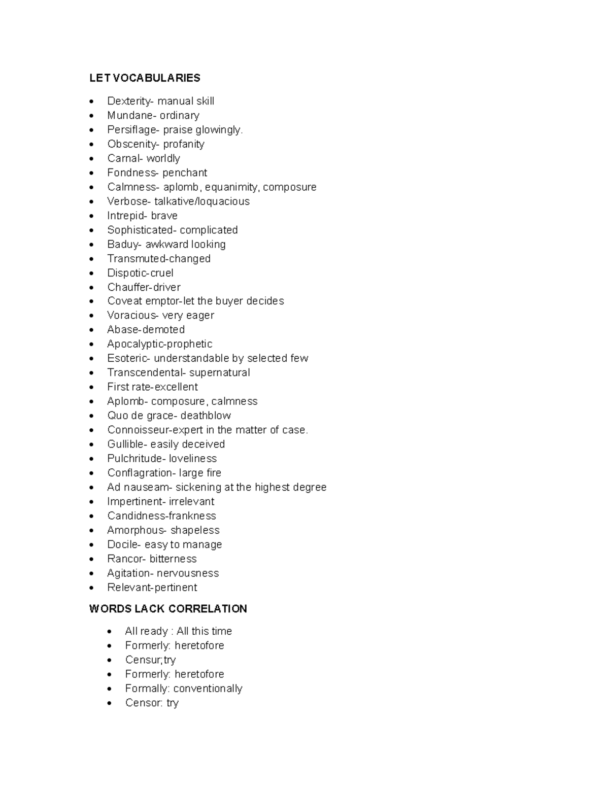 Final Coaching GEN ED - Learning Materials - LET VOCABULARIES Dexterity ...