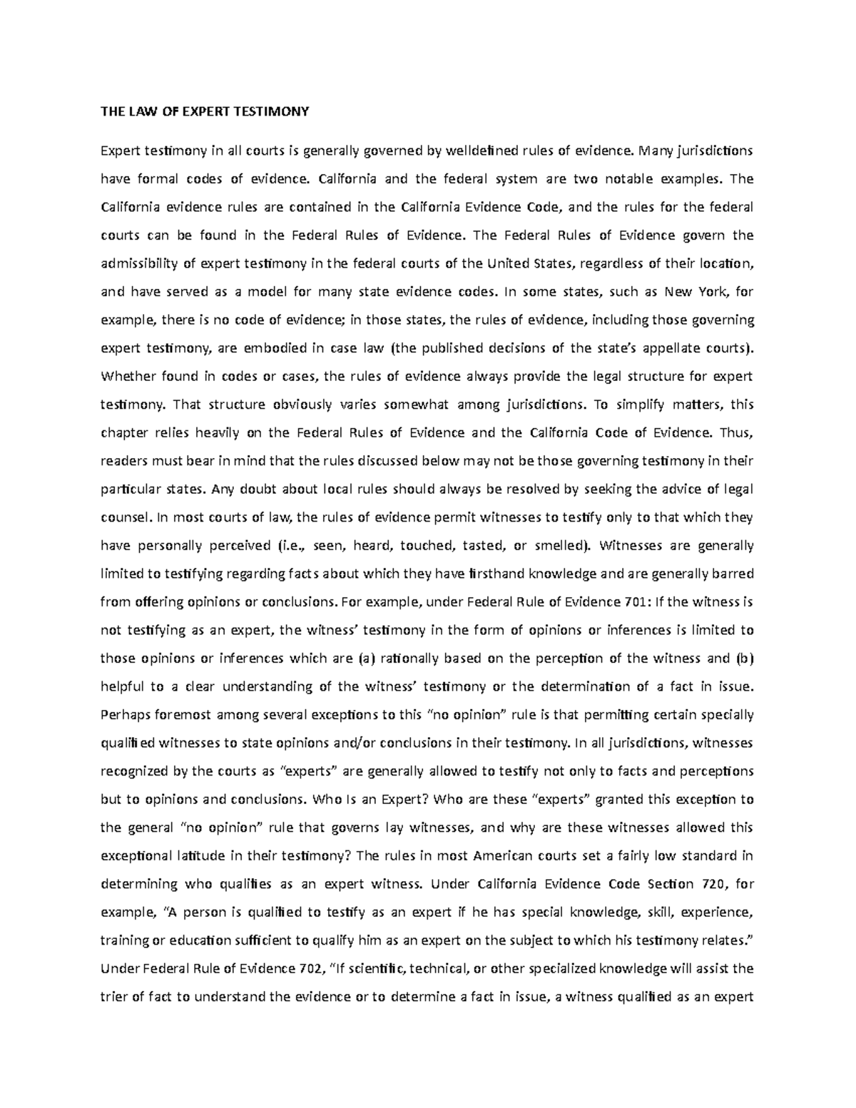 THE LAW OF Expert Testimony THE LAW OF EXPERT TESTIMONY Expert