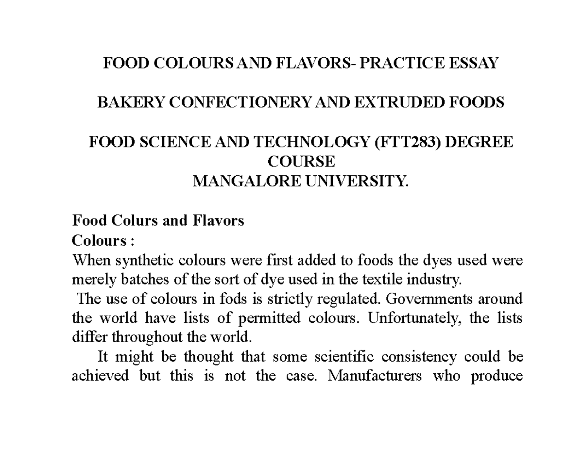 write a term paper on the effect of color and flavor on food acceptance