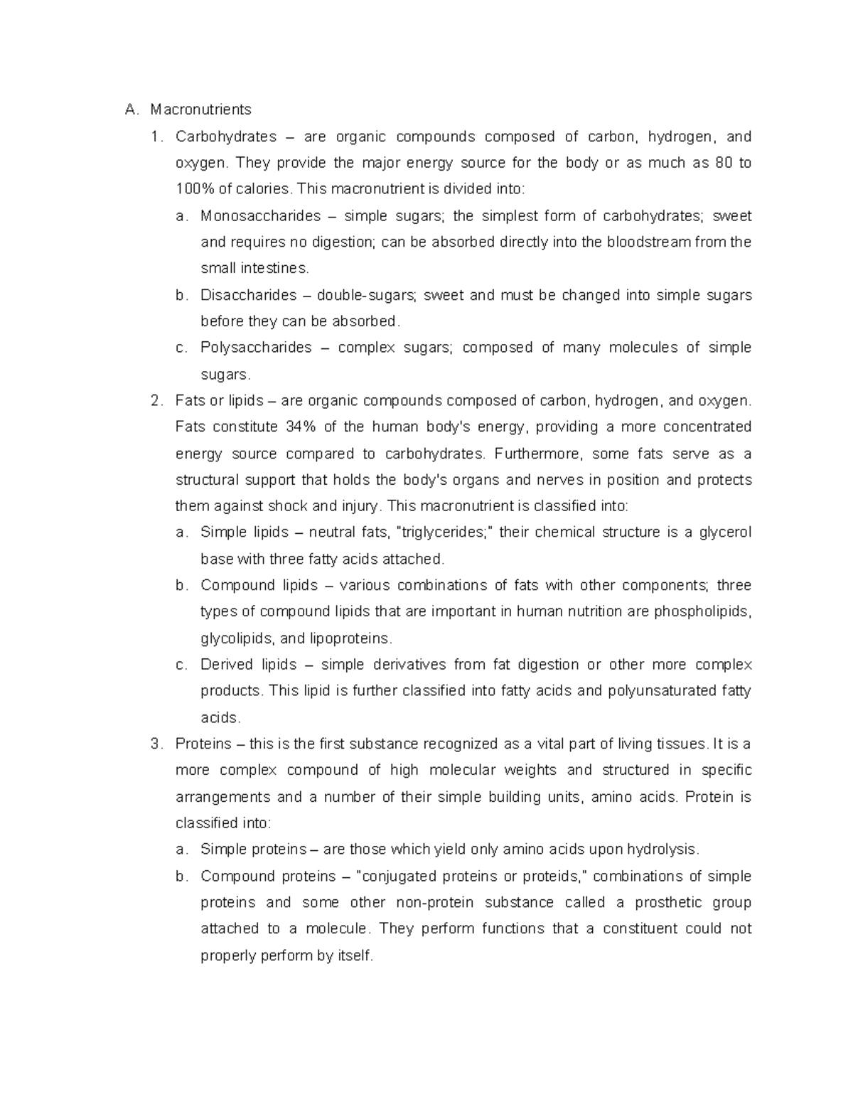 Assignment 1 Macronutrients And Micronutrients A Macronutrients 1