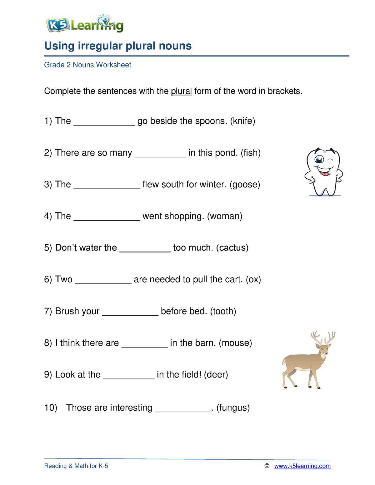 Grade 2 Irregular Plural Nouns B - Using Irregular Plural Nouns Grade 2 ...