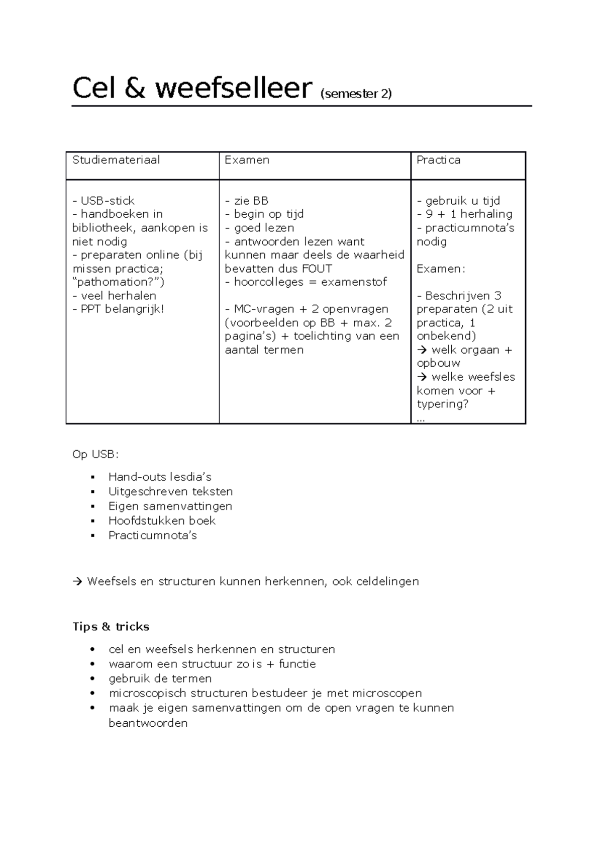 Cel En Weefselleer Inleidende LES - Cel & Weefselleer (semester 2 ...