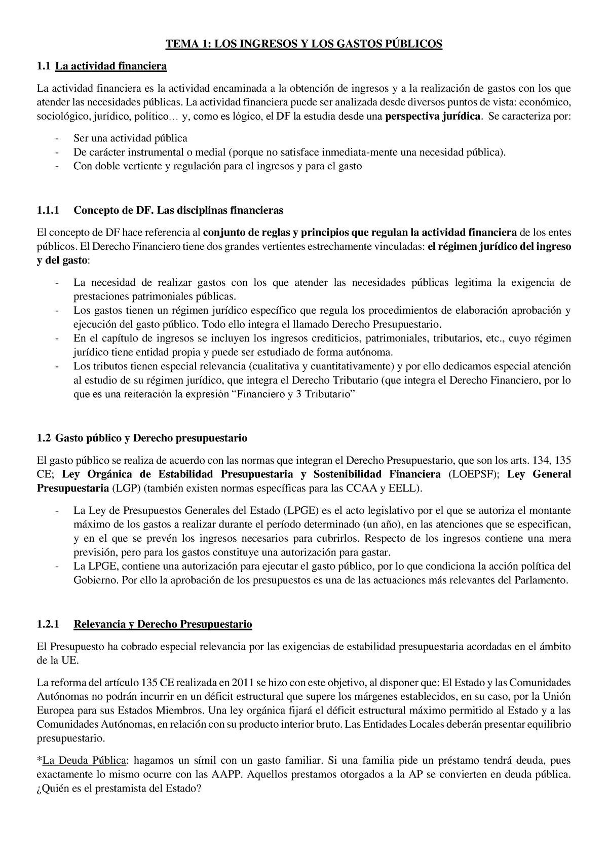 Temario Fundamentos Del Derecho Financiero Y Tributario Tema 1 Los