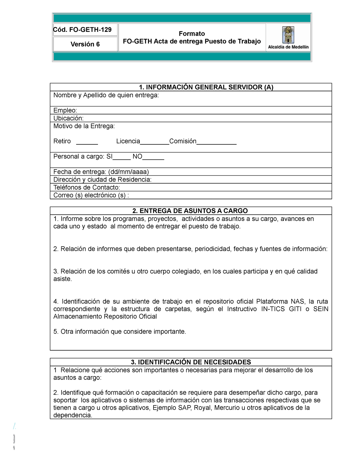 Formato De Acta De Entrega Puesto De Trabajo Para Trabajadores Pdmrea