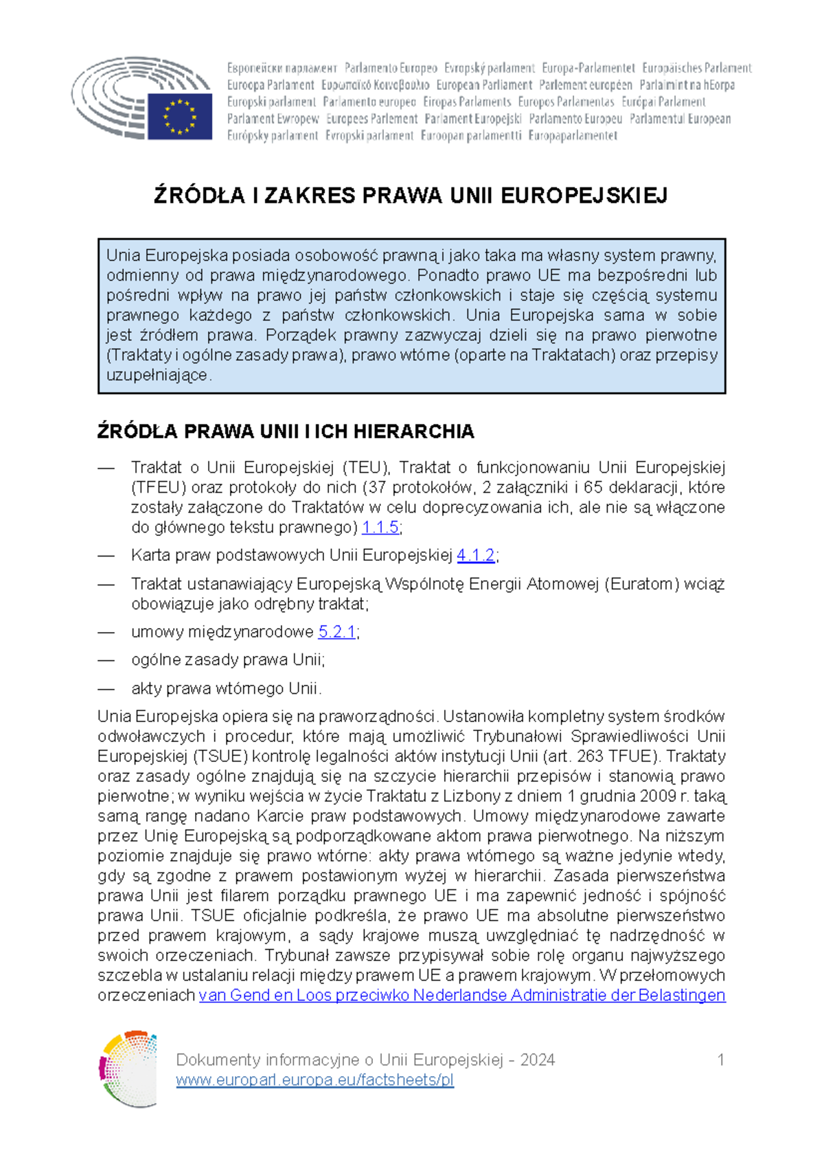 Doc pl - Dokumenty informacyjne o Unii Europejskiej - 2024 1 ŹRÓDŁA I
