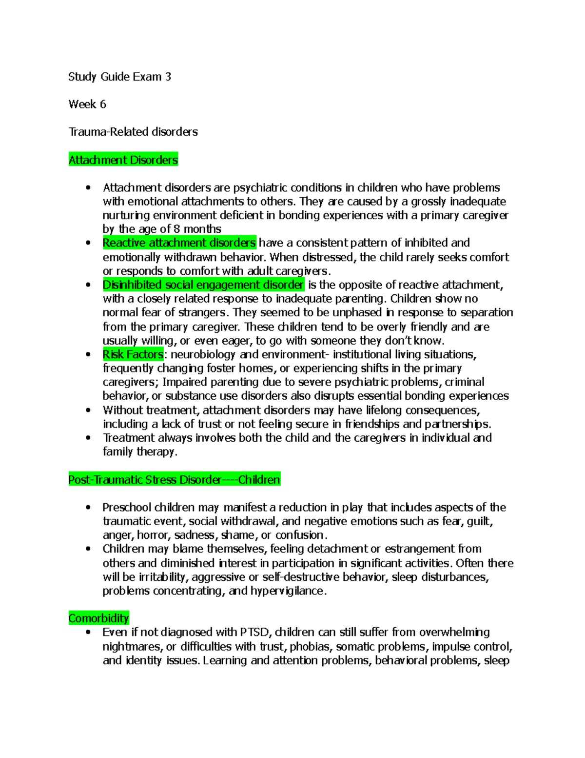 Study Guide Exam 3-Mental Health-2 - Study Guide Exam 3 Week 6 Trauma ...