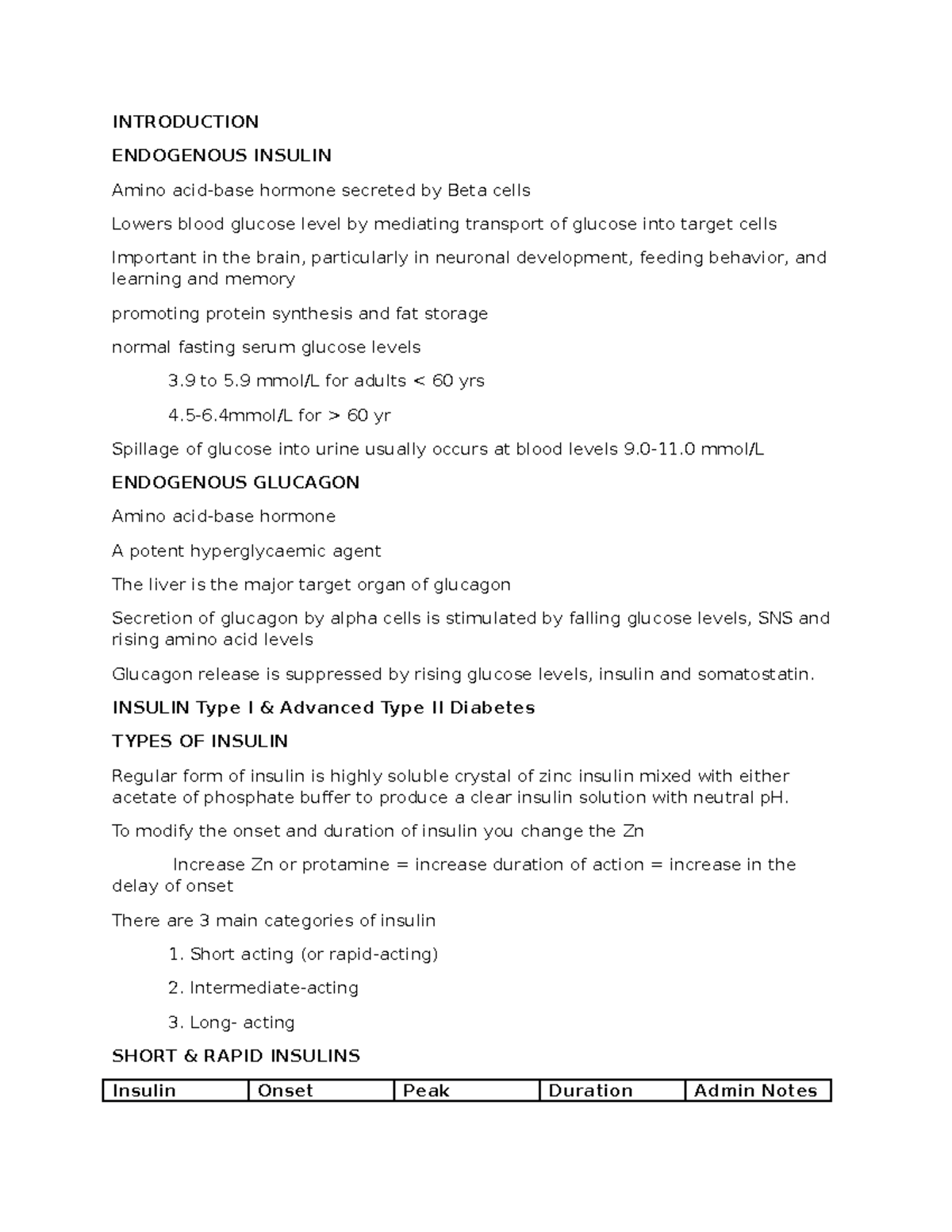 Insulin Therapy & Management - INTRODUCTION ENDOGENOUS INSULIN Amino ...