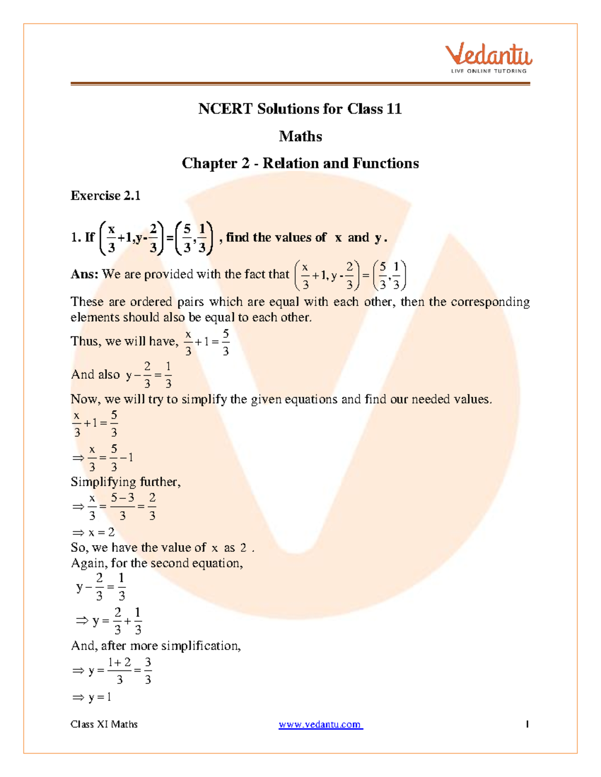 Class 11 - Maths - Relations and Functions - NCERT Solutions for Class ...