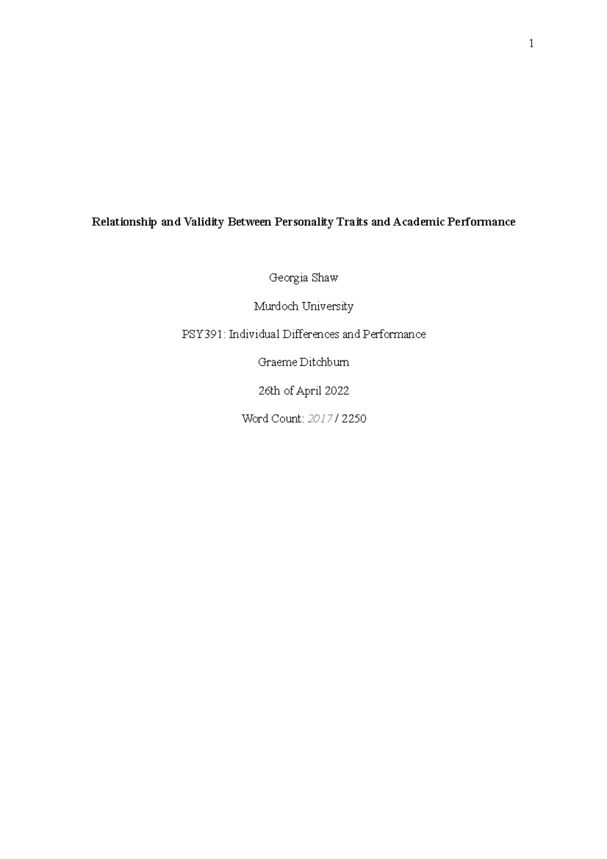 Relationship and Validity Between Personality Traits and Academic ...