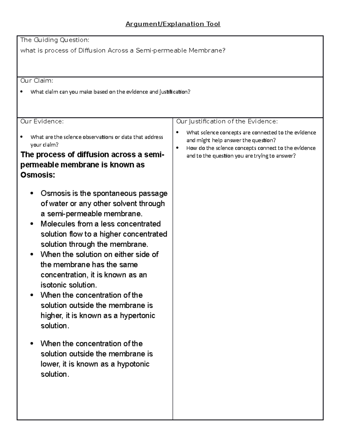 Argumentation Tool for Labs (11) (4) Argument/Explanation Tool The