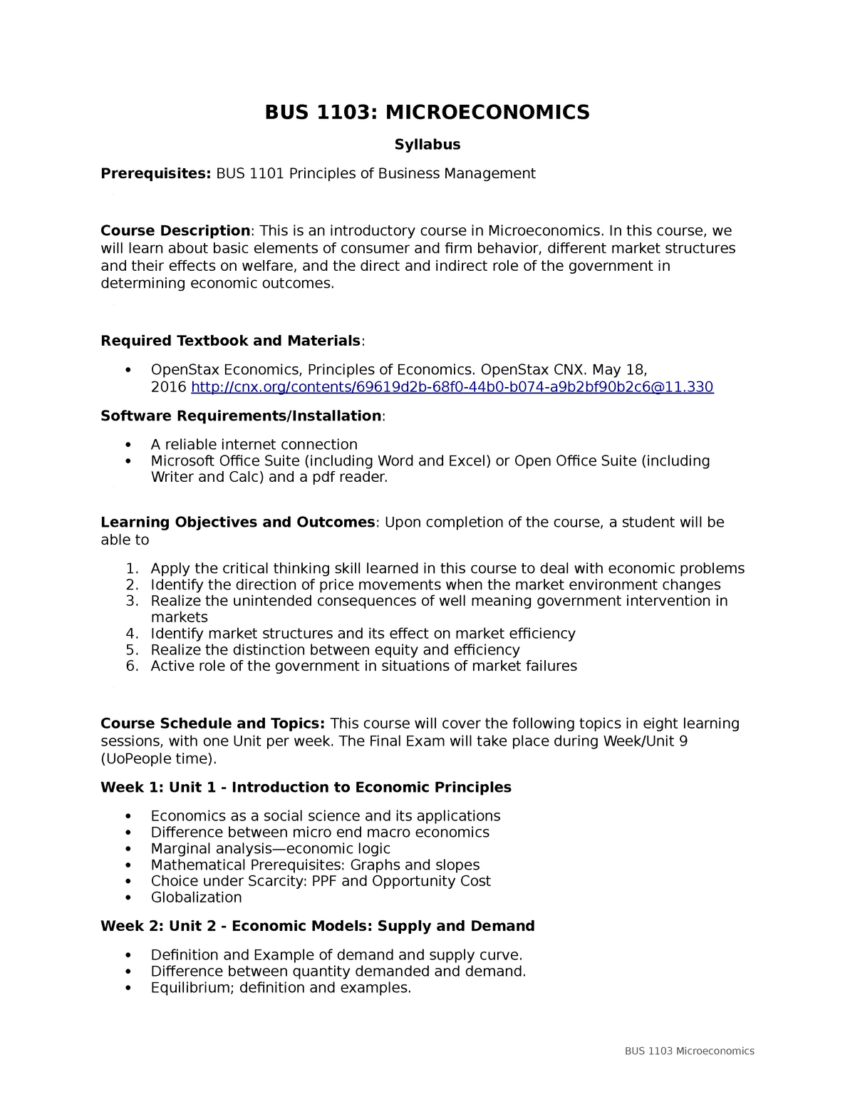 BUS 1103 Microeconomics Subject Course - BUS 1103: MICROECONOMICS ...