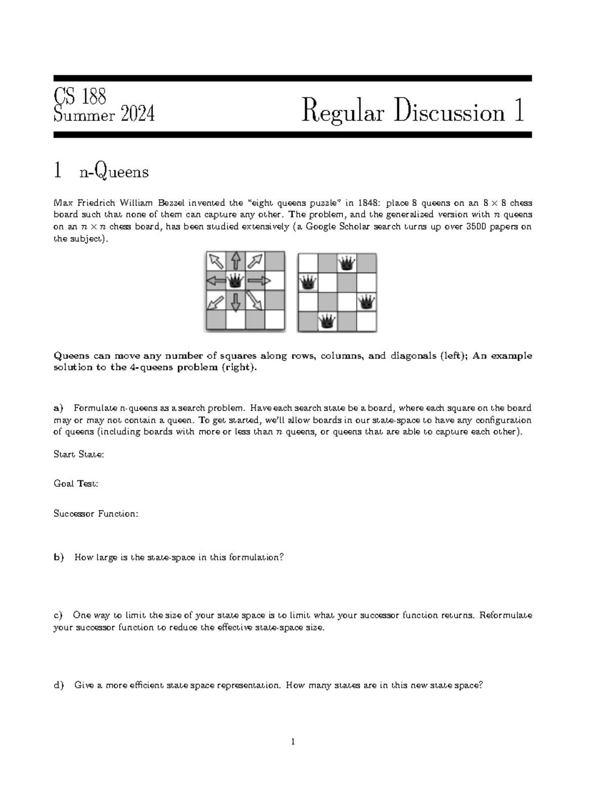 Regular discussion session - CS 188 Summer 2024 Regular Discussion 1 1 ...